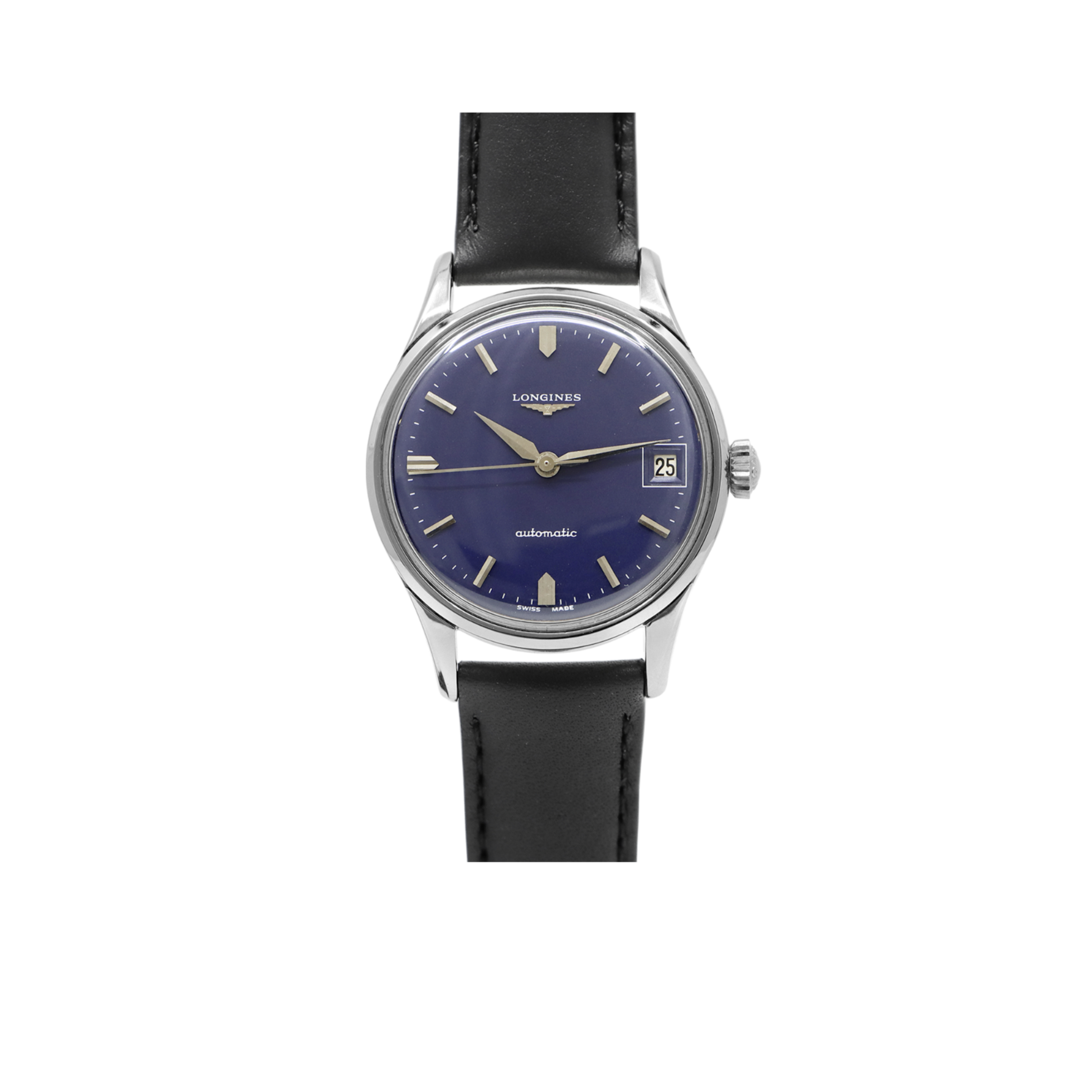 Montre-bracelet automatique Longines avec cadran bleu des années 1960