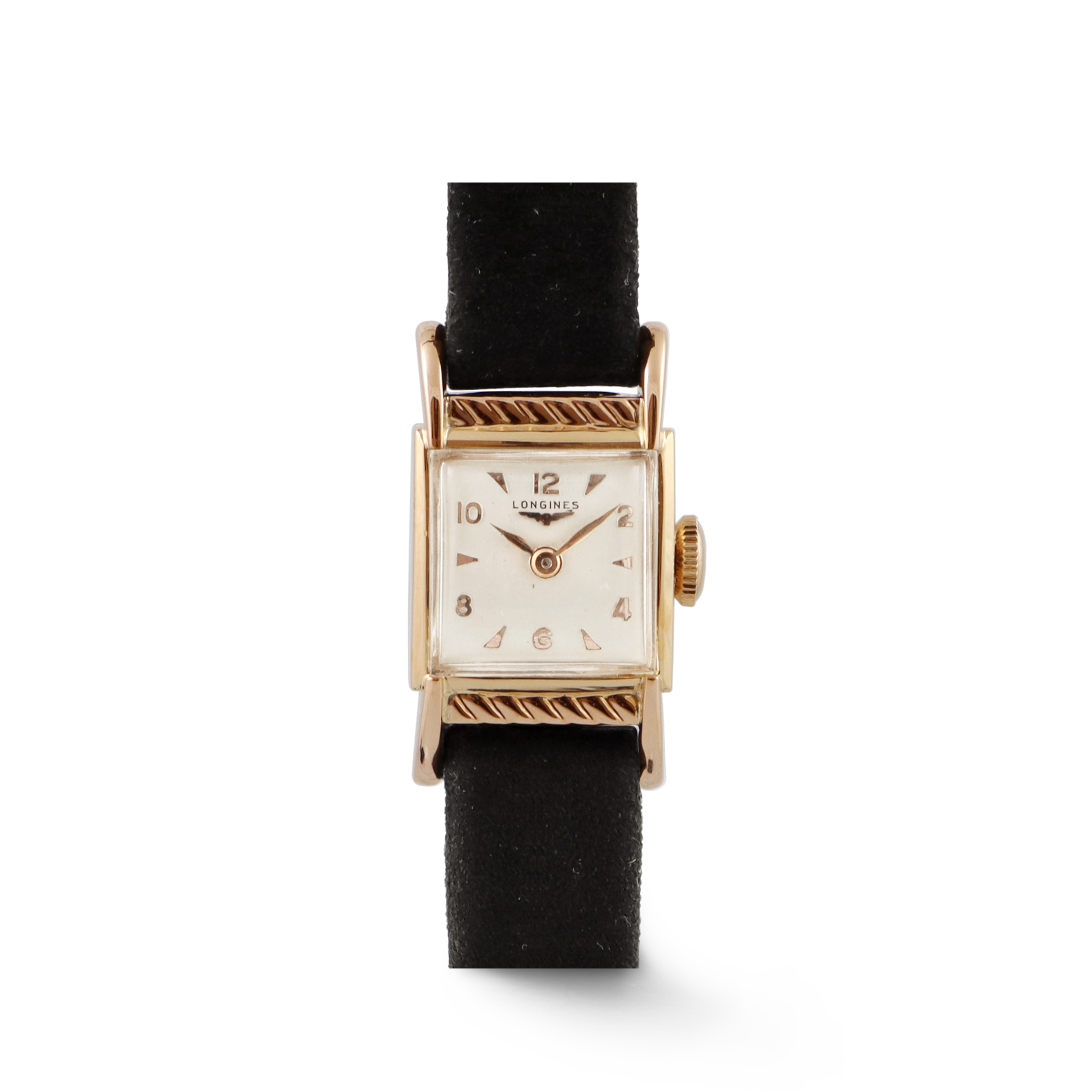 Kwadratowy, złoty, damski zegarek na rękę marki Longines (1952)