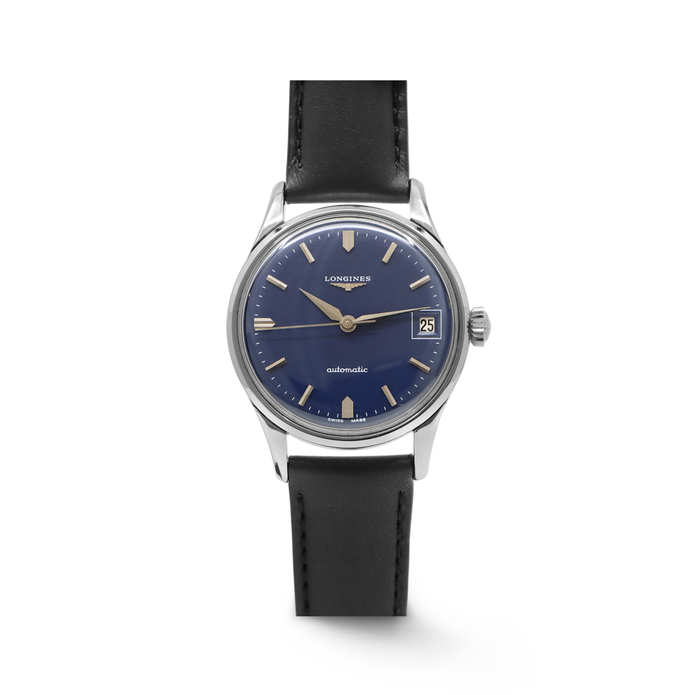 Orologio da polso automatico Longines con raro quadrante blu degli anni '60