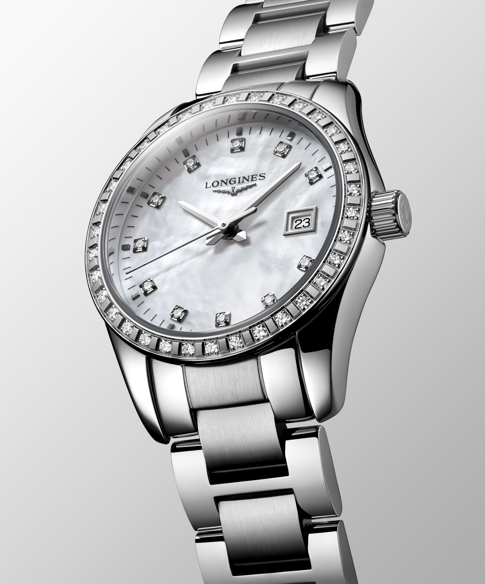 CONQUEST CLASSIC Quartz, Stainless Steel, White Mother-of