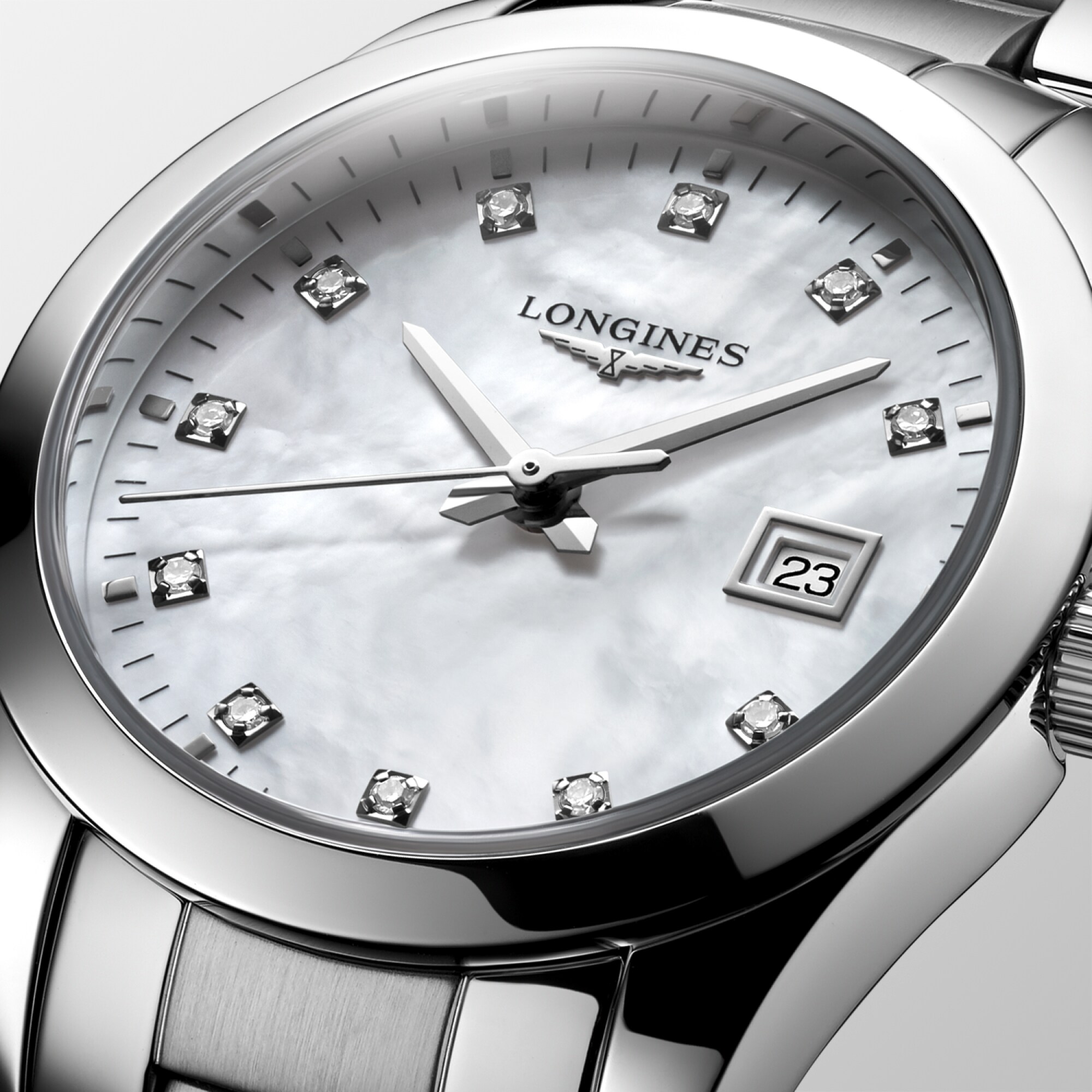 CONQUEST CLASSIC Quartz, Stainless Steel, White Mother-of