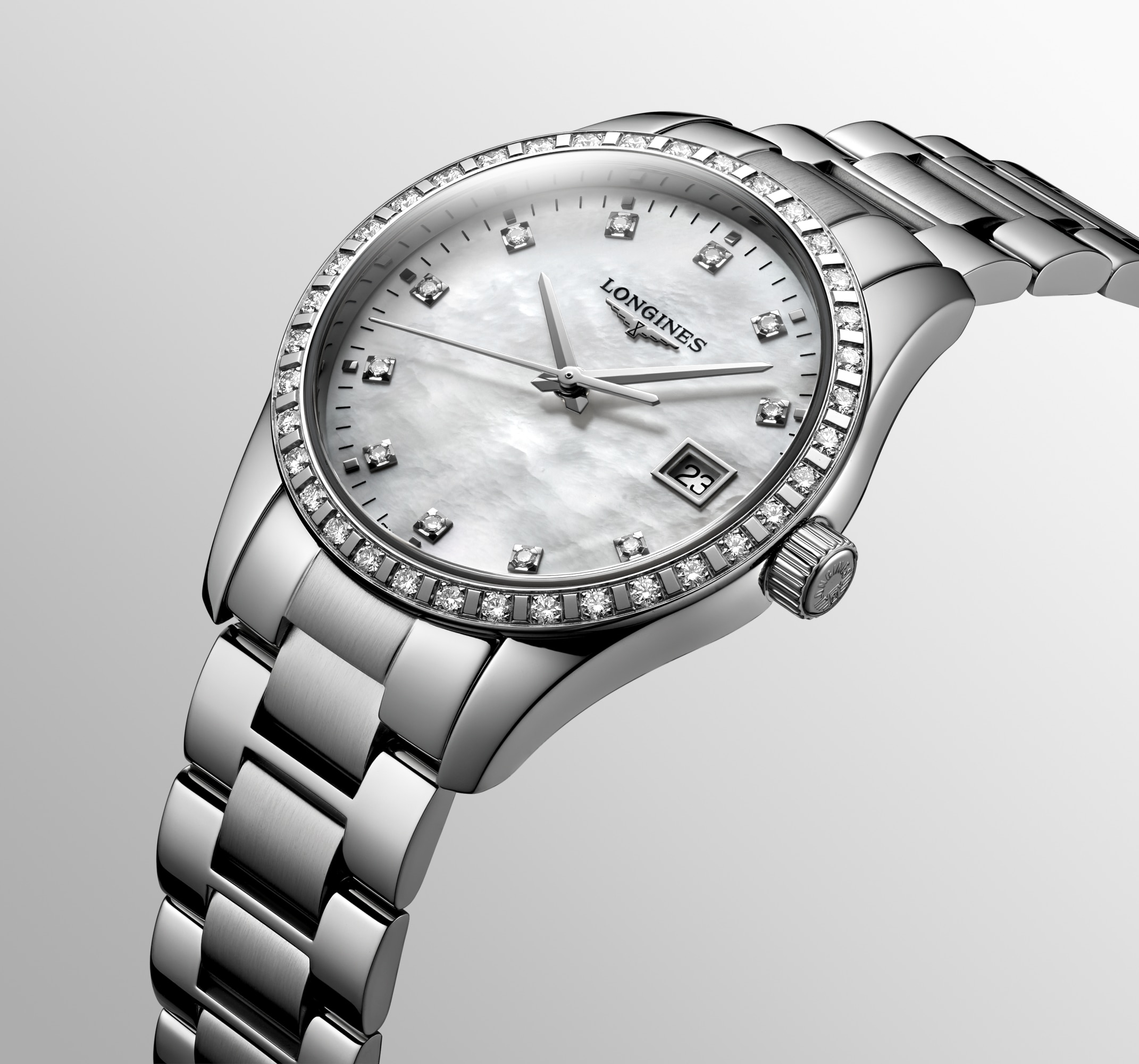 CONQUEST CLASSIC Quartz, Stainless Steel, White Mother-of-pearl
