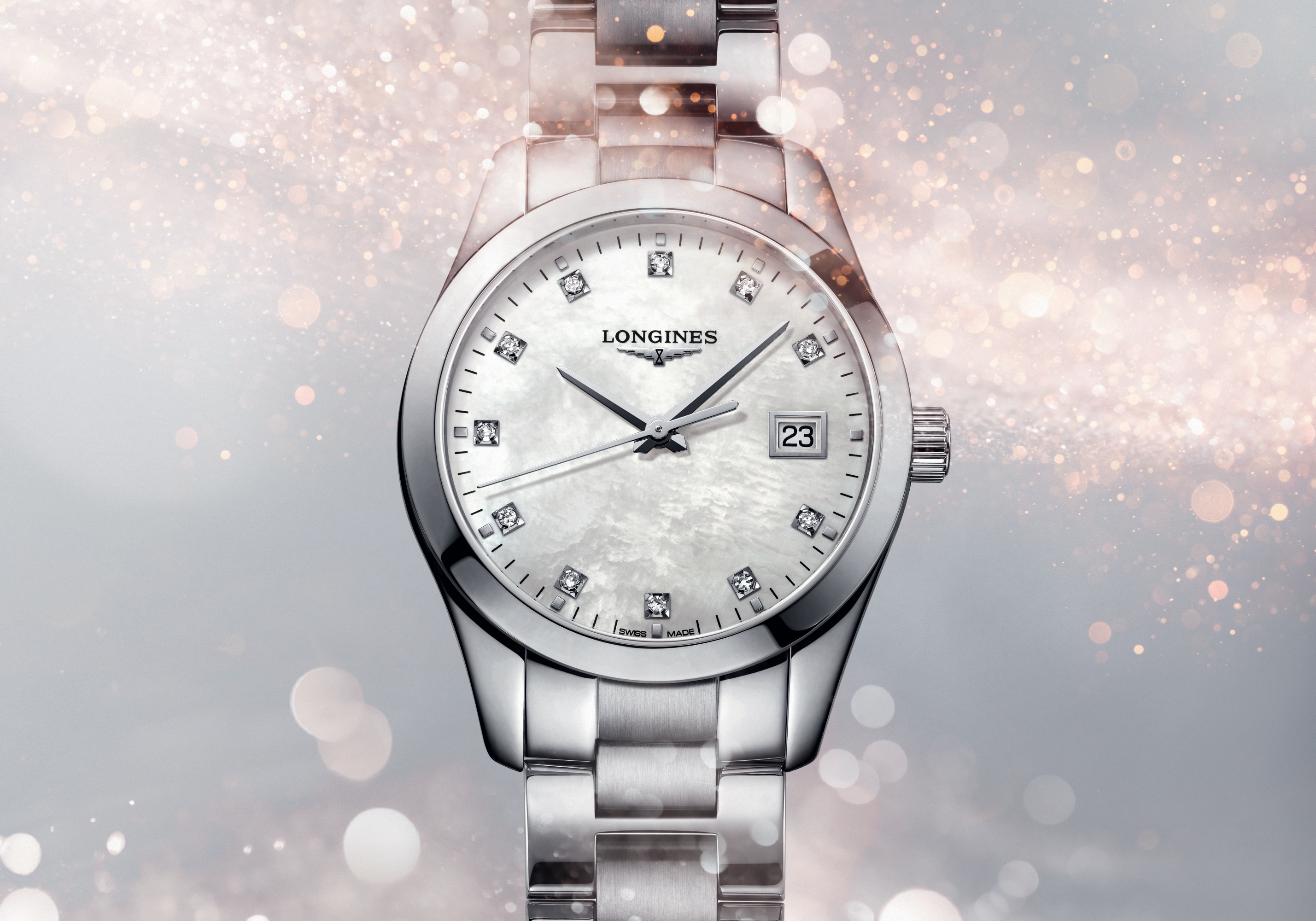 CONQUEST CLASSIC Quartz, Stainless Steel, White Mother-of