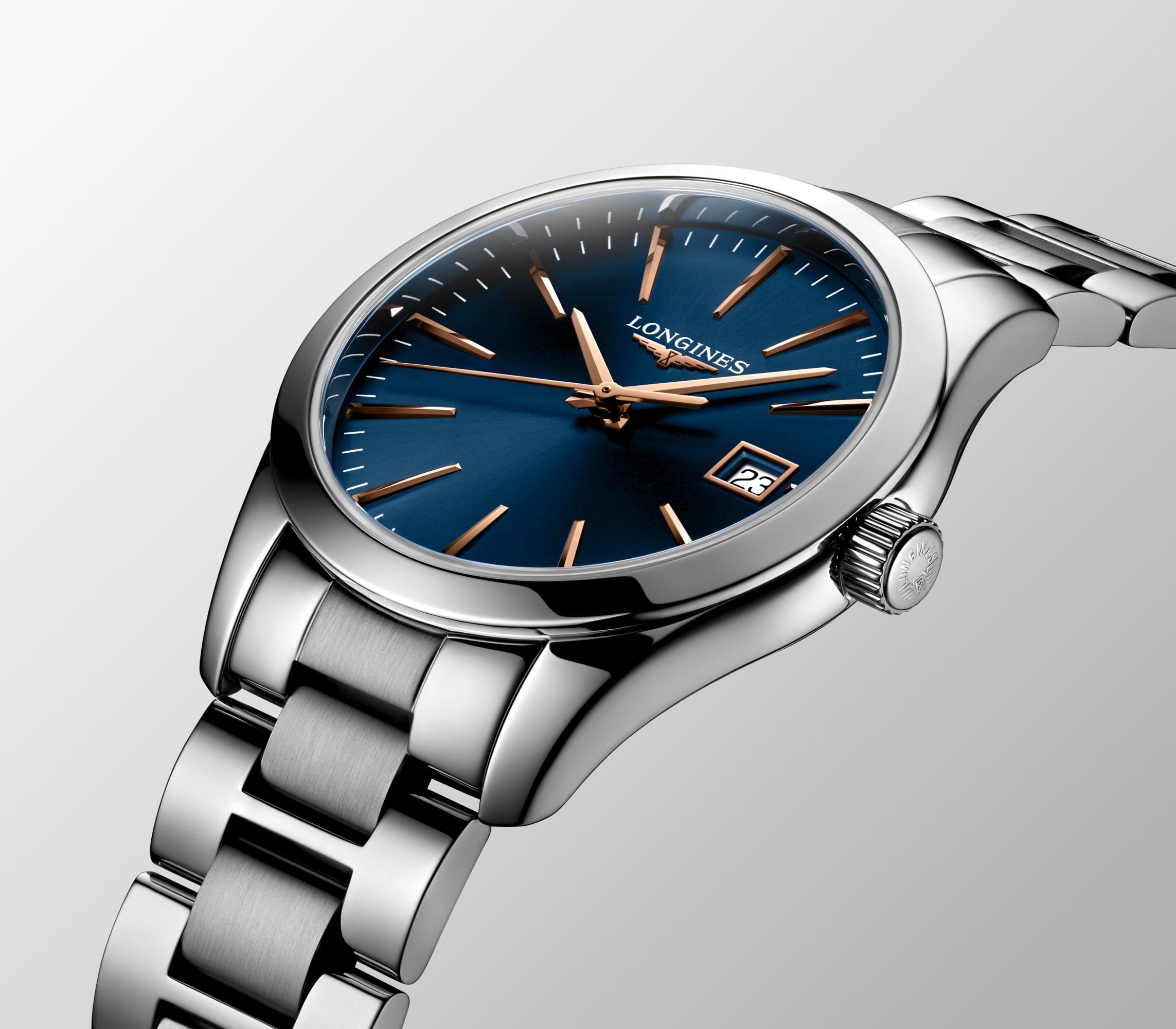 コンクエスト クラシック クォーツ、ステンレススティール、ブルー