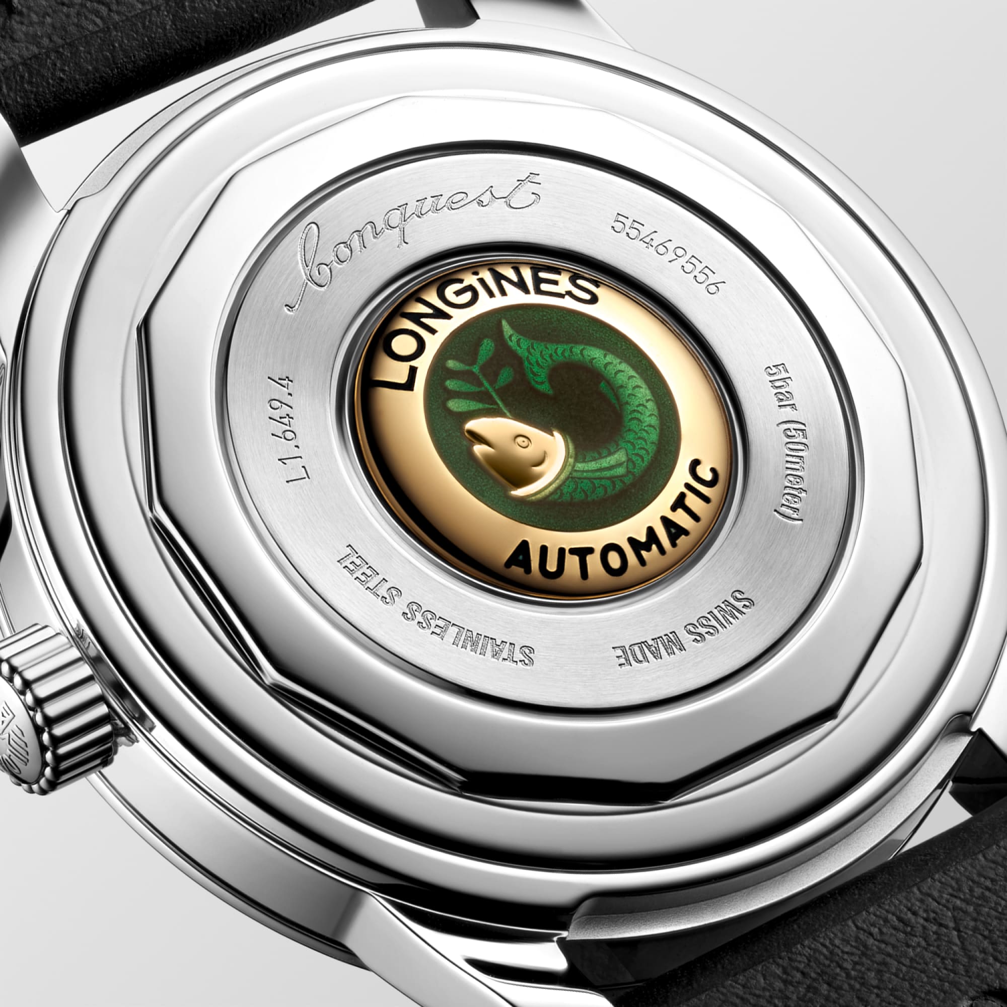 コンクエスト ヘリテージ 自動巻、ステンレススティール、ブラック