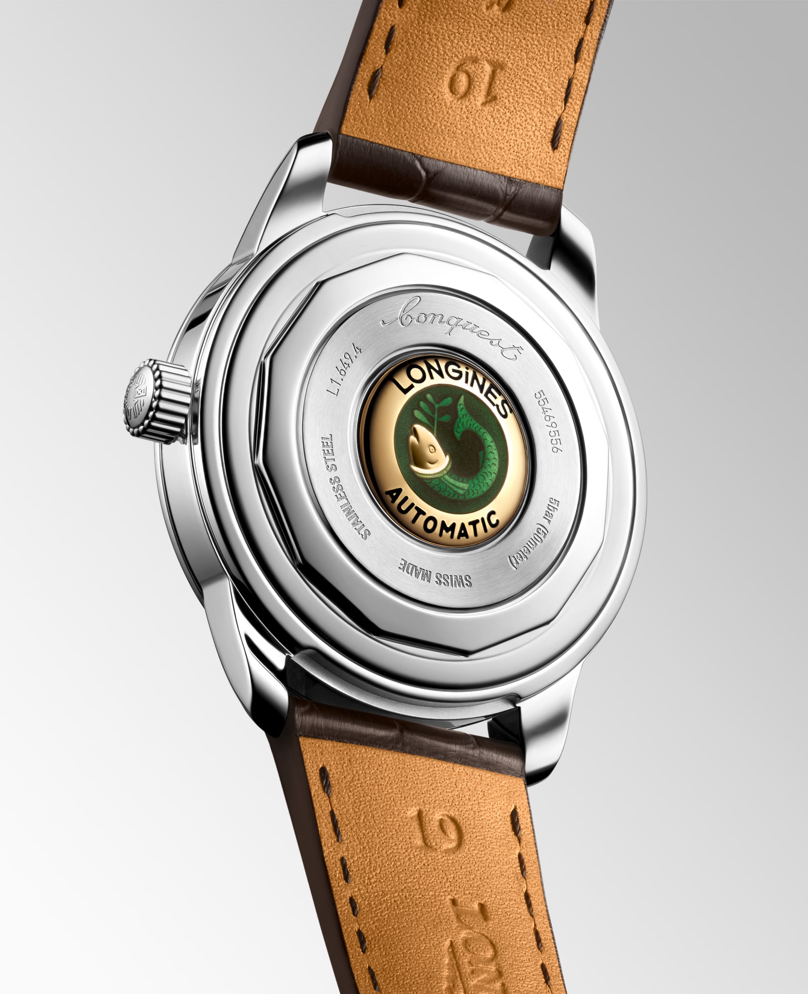 コンクエスト ヘリテージ 自動巻、ステンレススティール、ブラウン