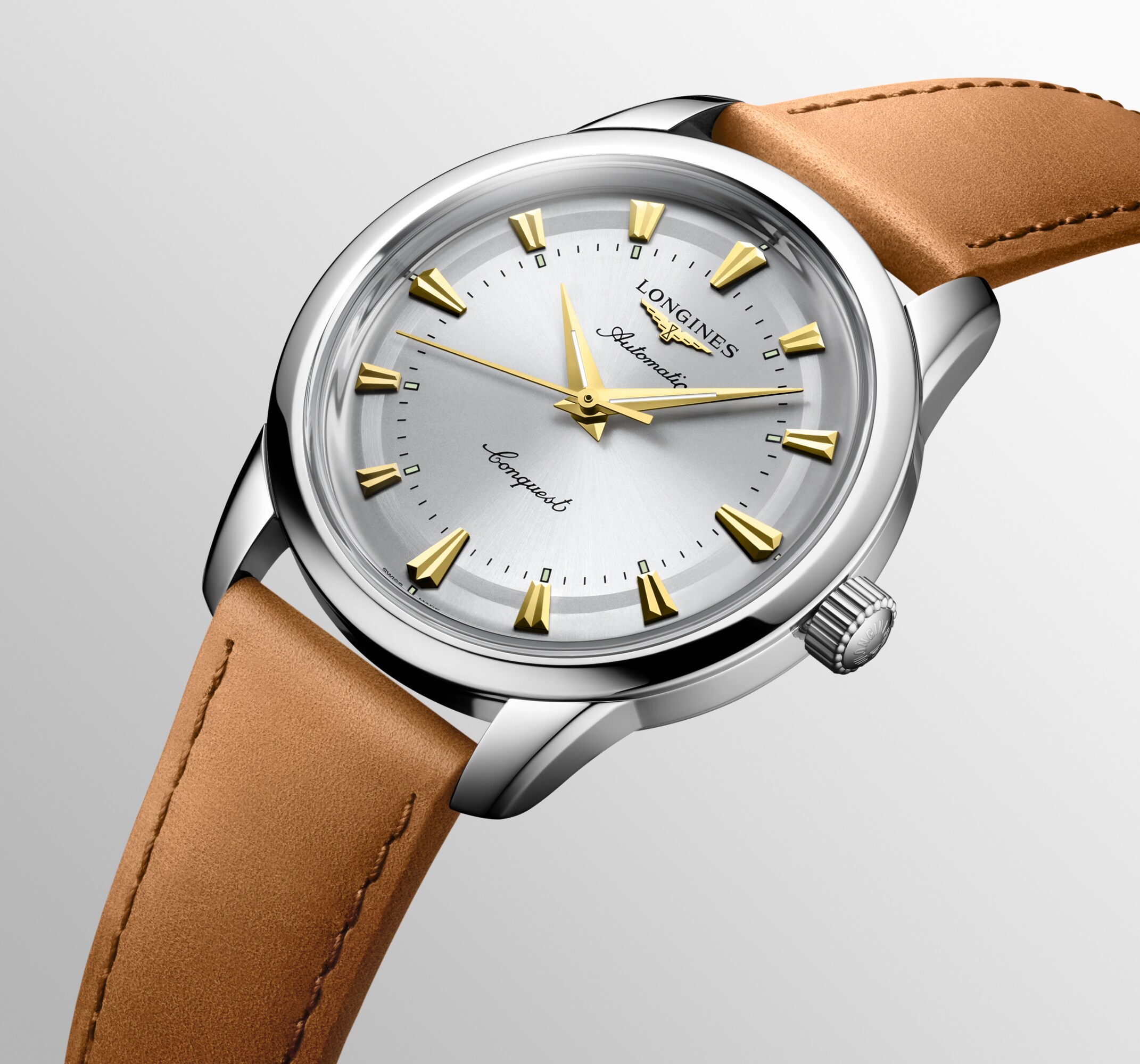 コンクエスト ヘリテージ 自動巻、ステンレススティール、シルバー