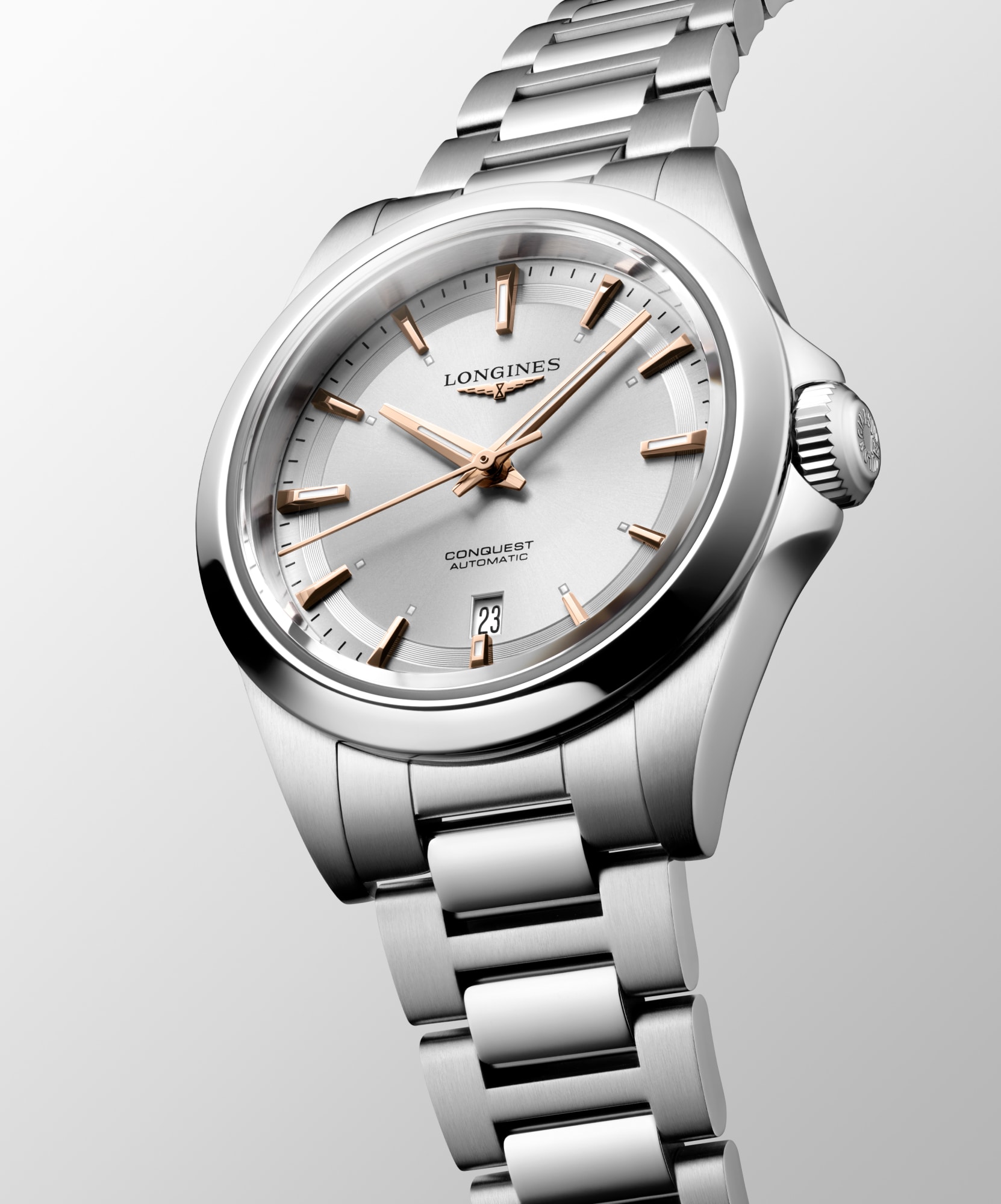 CONQUEST Automatic, Stainless Steel, Sunray Silver Dial, Bracelet