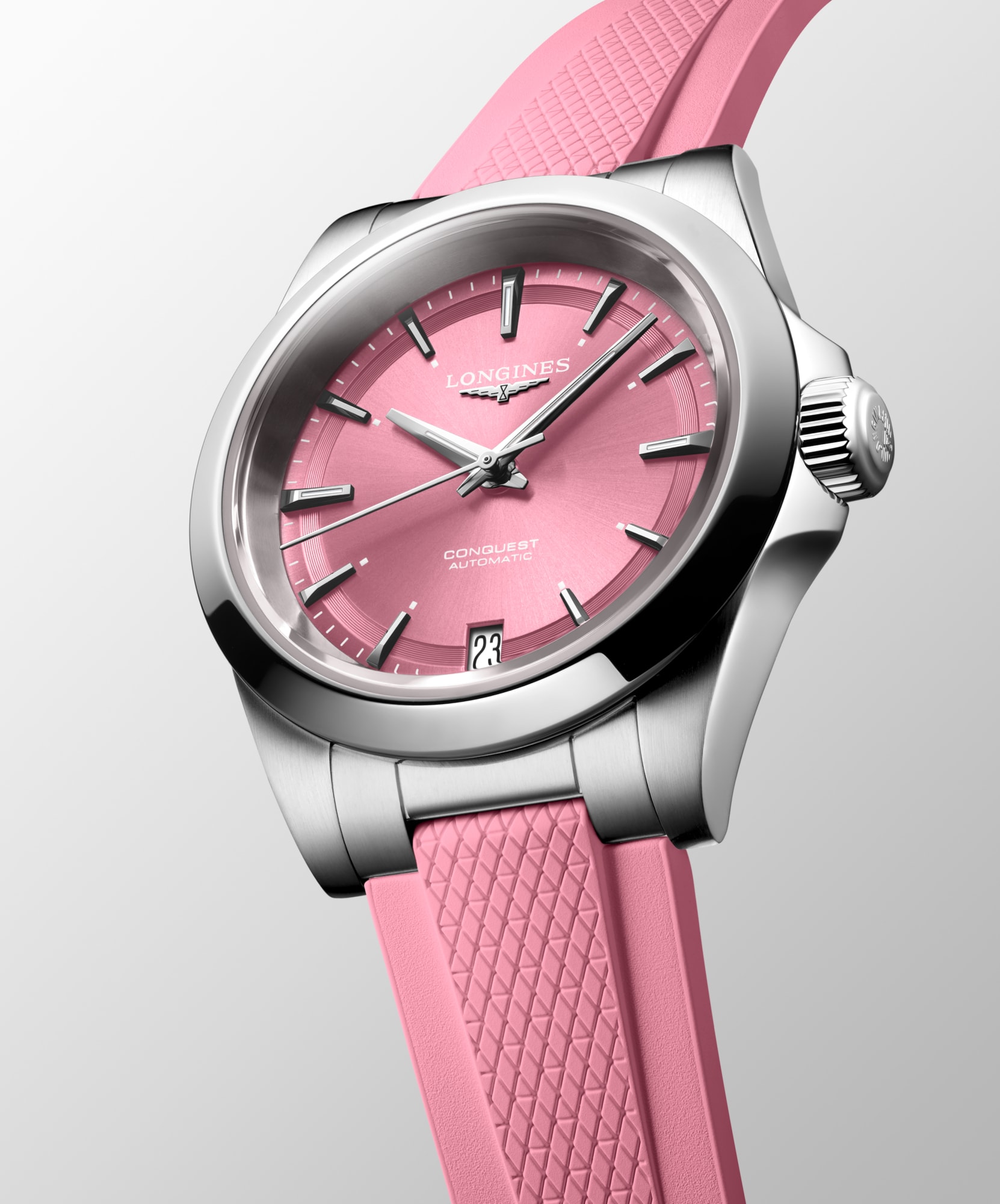 CONQUEST Automatic, Stainless Steel, Sunray Pink Dial, Strap Watch