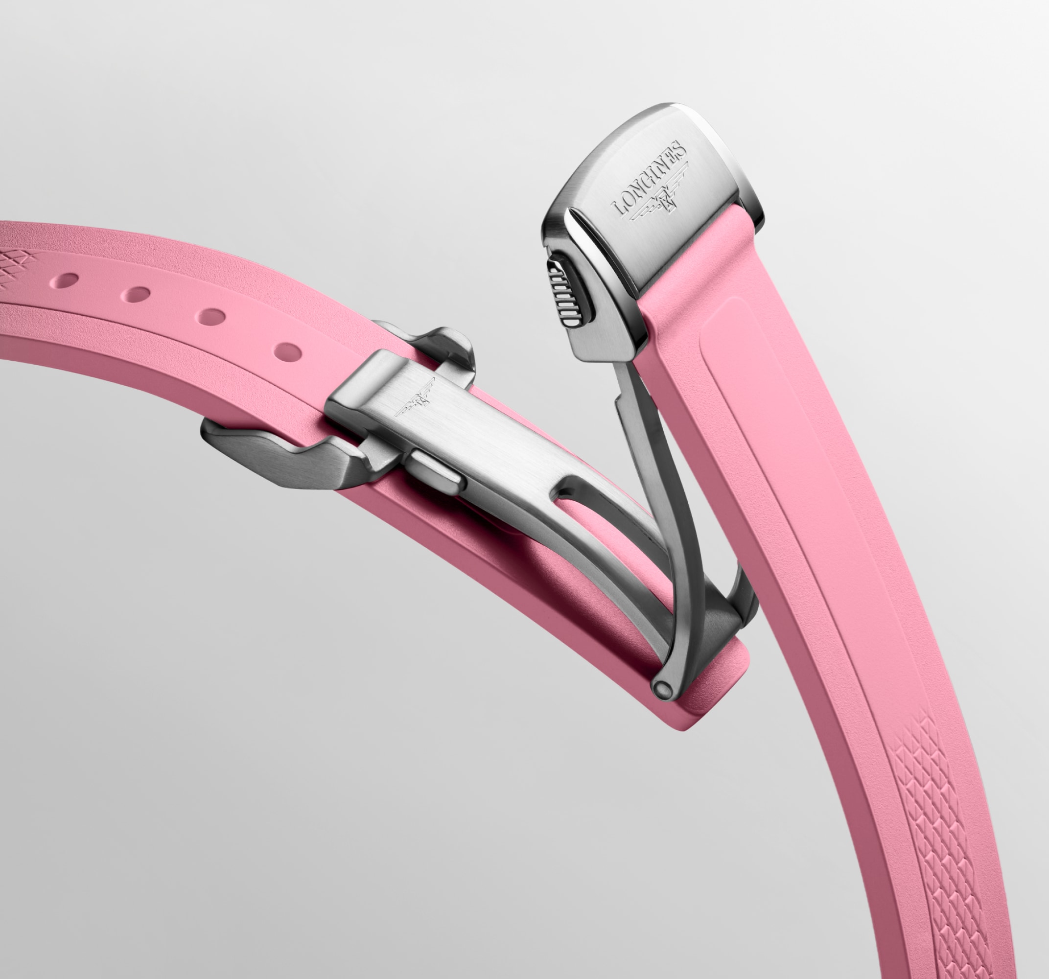 コンクエスト 自動巻、ステンレススティール、サンレイピンク ダイアル