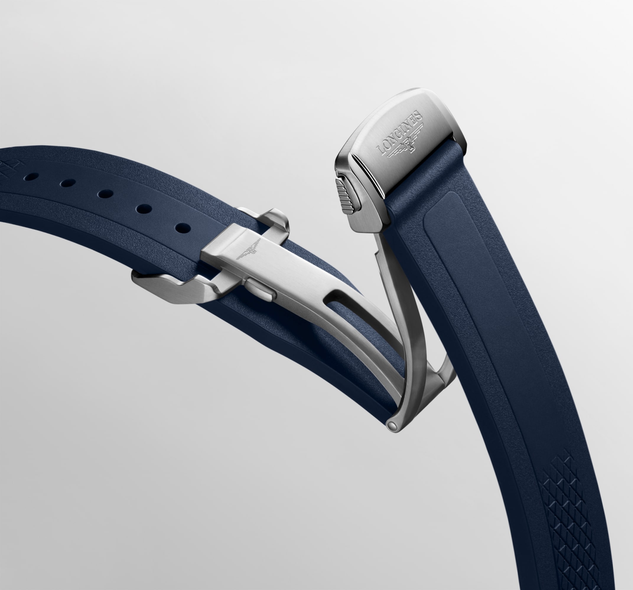 コンクエスト 自動巻、ステンレススティール、ブルー「サンレイ