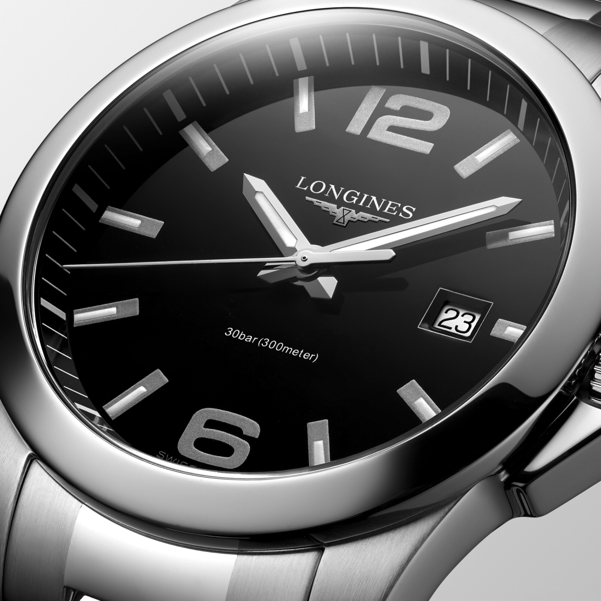 Conquest Quartz watch 41mm Black lacquered polished