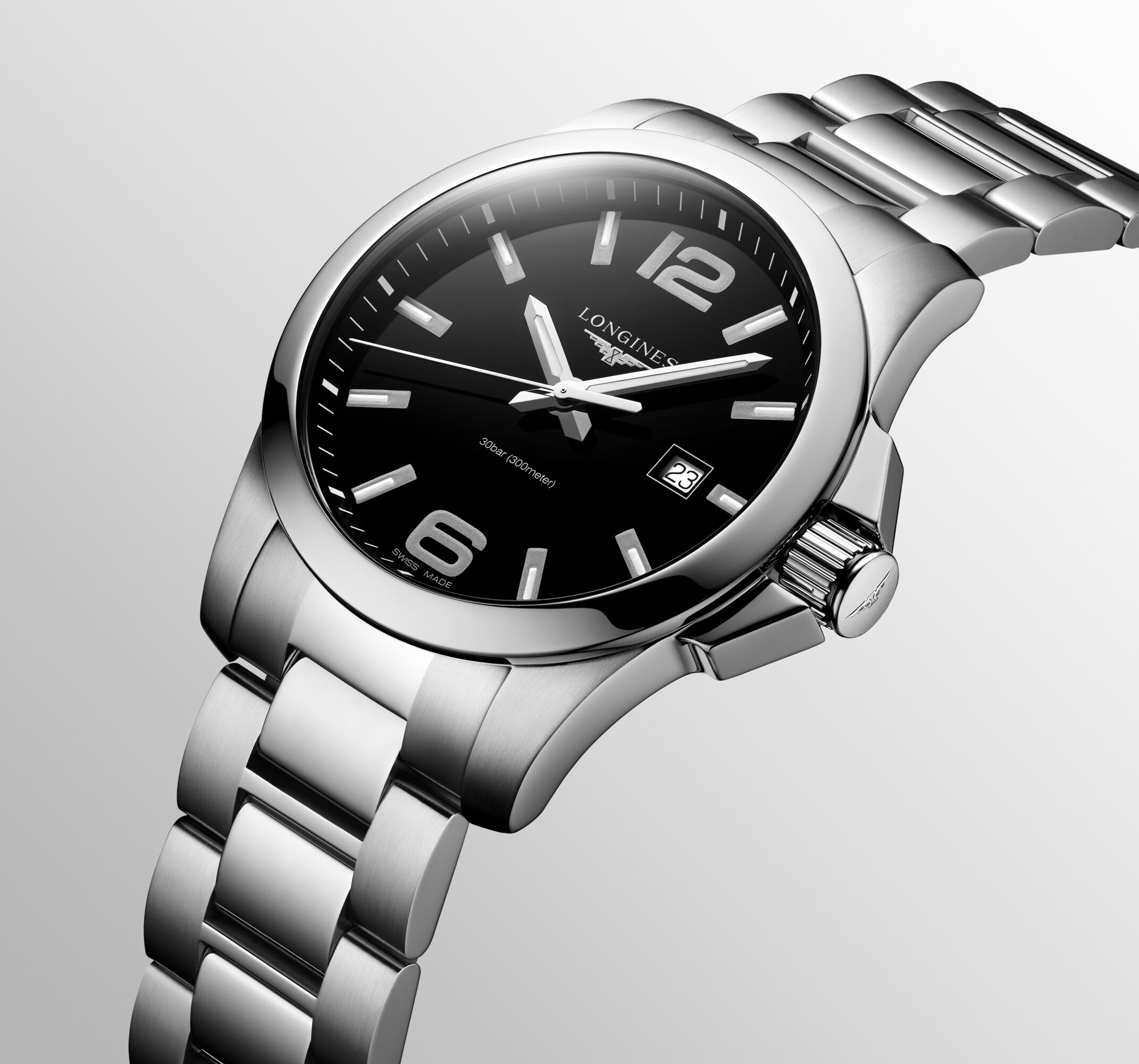 コンクエスト | Ø 43.00 mm, ブラック「サンレイ」 | L3.760.4.56.6