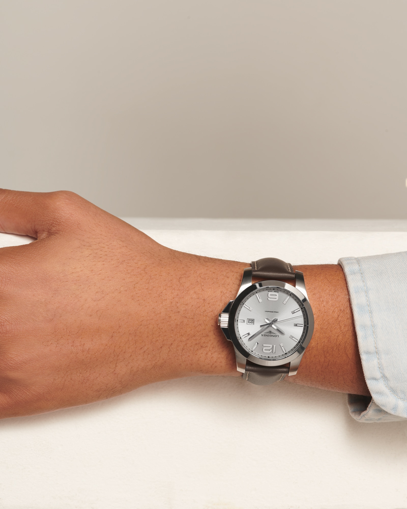 CONQUEST Quartz, Stainless Steel, Sunray Silver Dial, Strap Watch