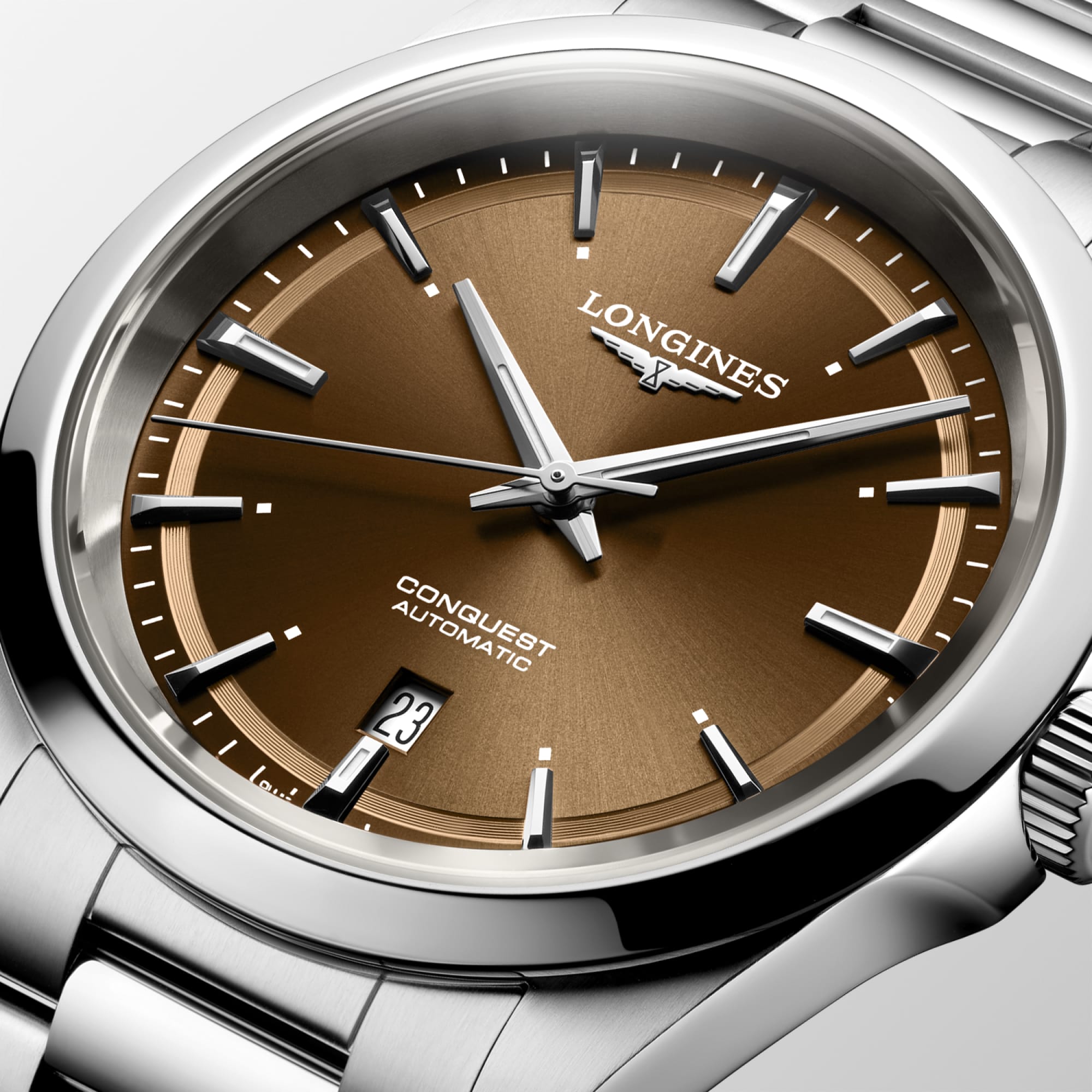 CONQUEST Automatic, Stainless Steel, Sunray Brown Dial, Bracelet