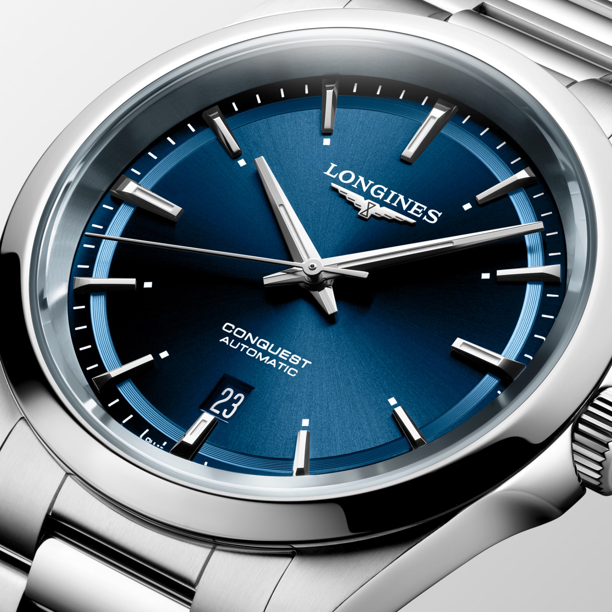 CONQUEST Automatic, Stainless Steel, Sunray Blue Dial, Bracelet