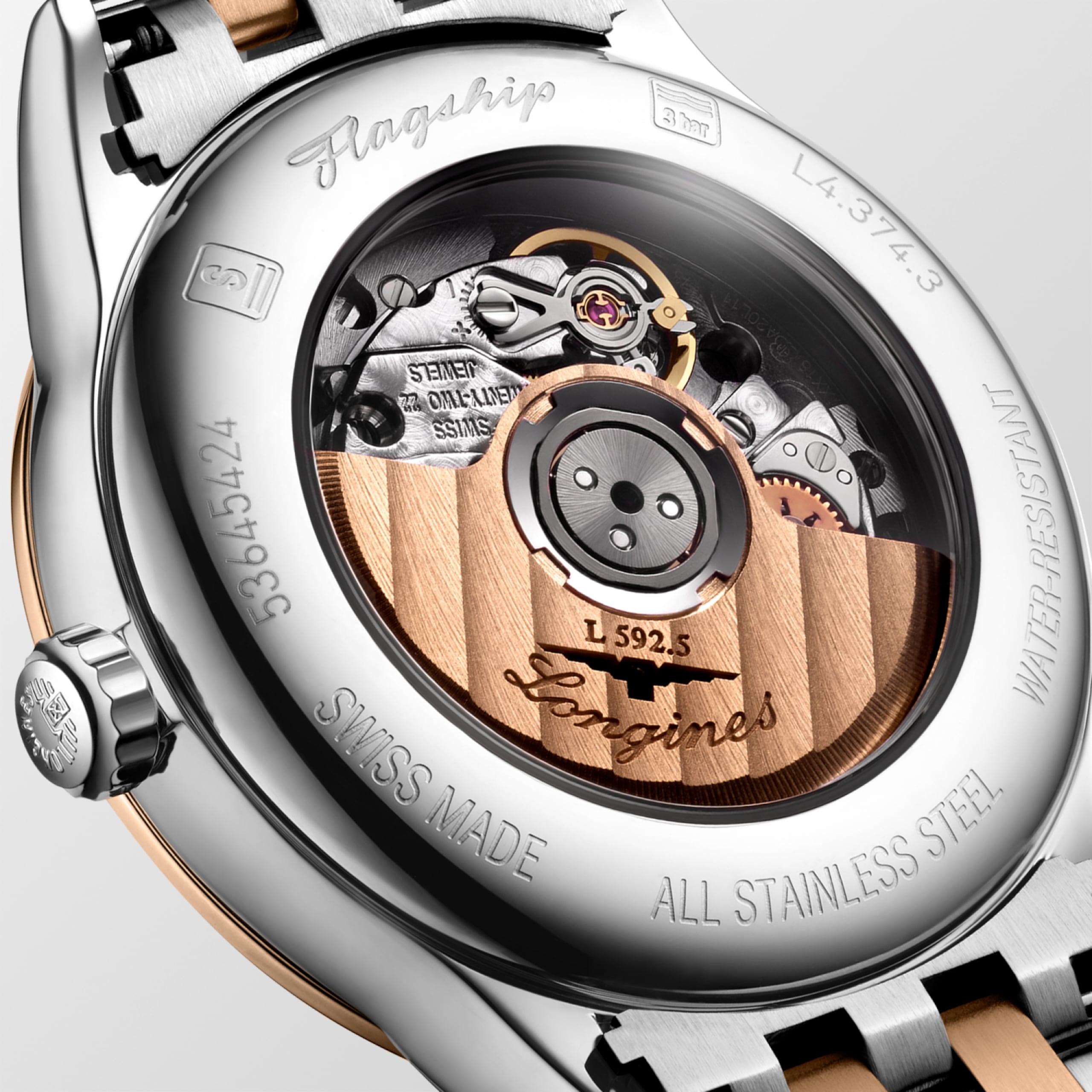 Longines FLAGSHIP CLASSIC automatic stainless steel and red pvd coating Watch - L4.374.3.78.7