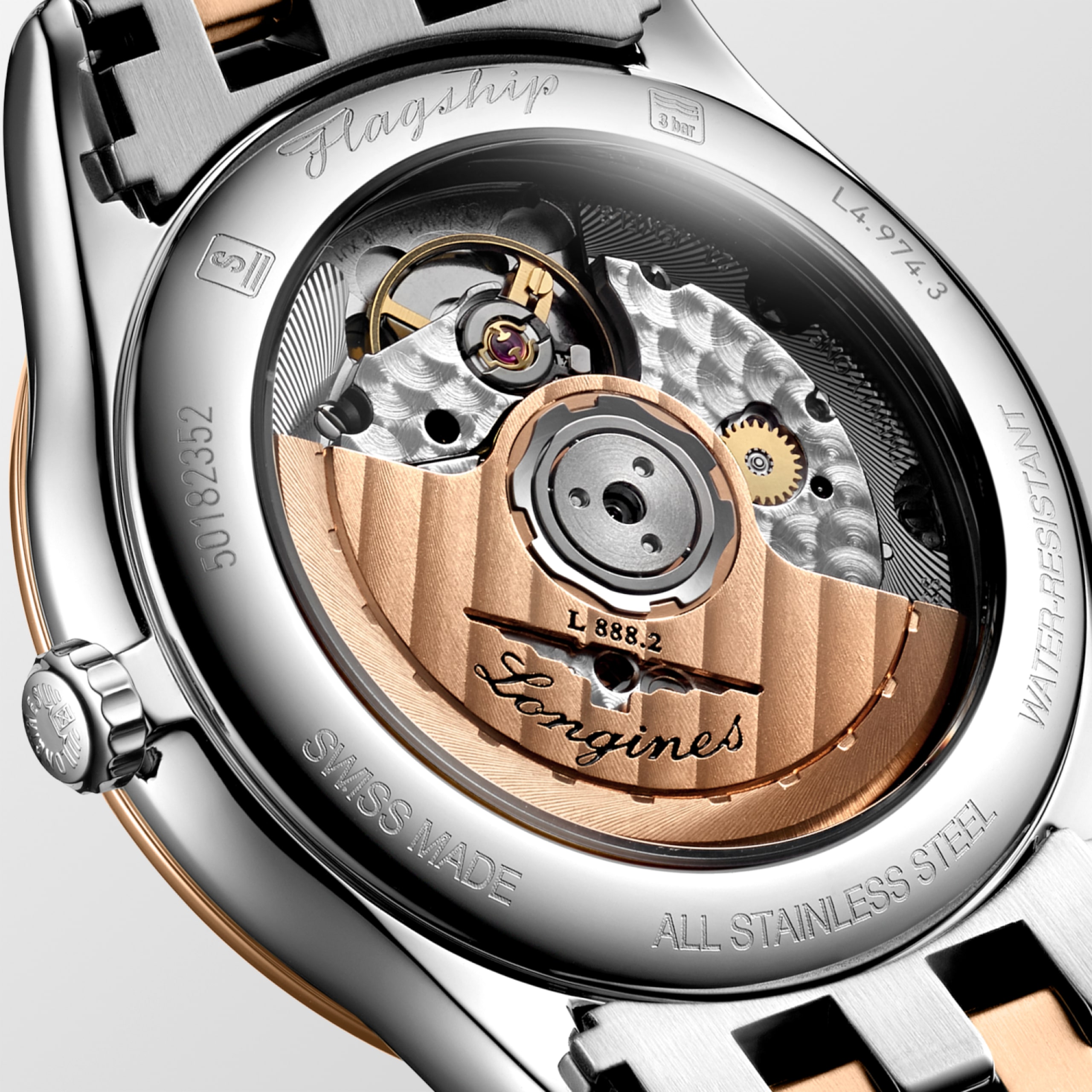 Longines FLAGSHIP CLASSIC อัตโนมัติ สแตนเลสสตีลและเคลือบ pvd สีแดง Watch - L4.974.3.99.7