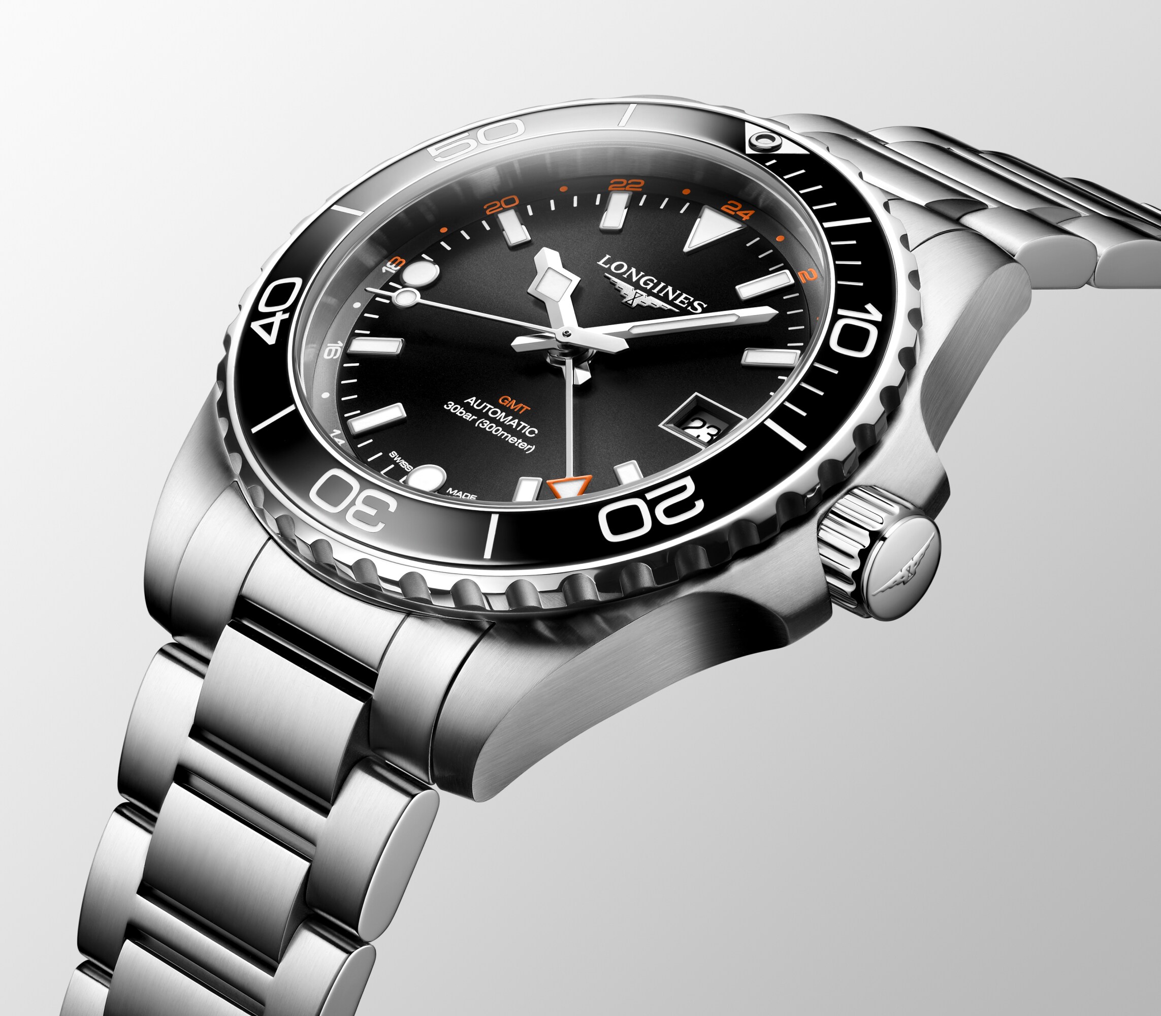 HYDROCONQUEST GMT 自動巻、ステンレススティールとセラミック