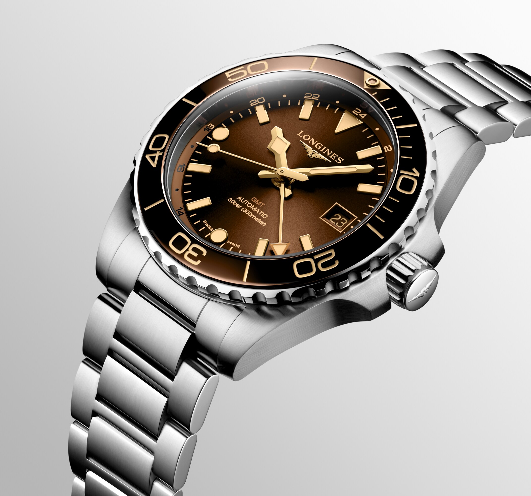 HYDROCONQUEST GMT | Ø 41.00 mm, Sunray Brown | L3.790.4.66.6