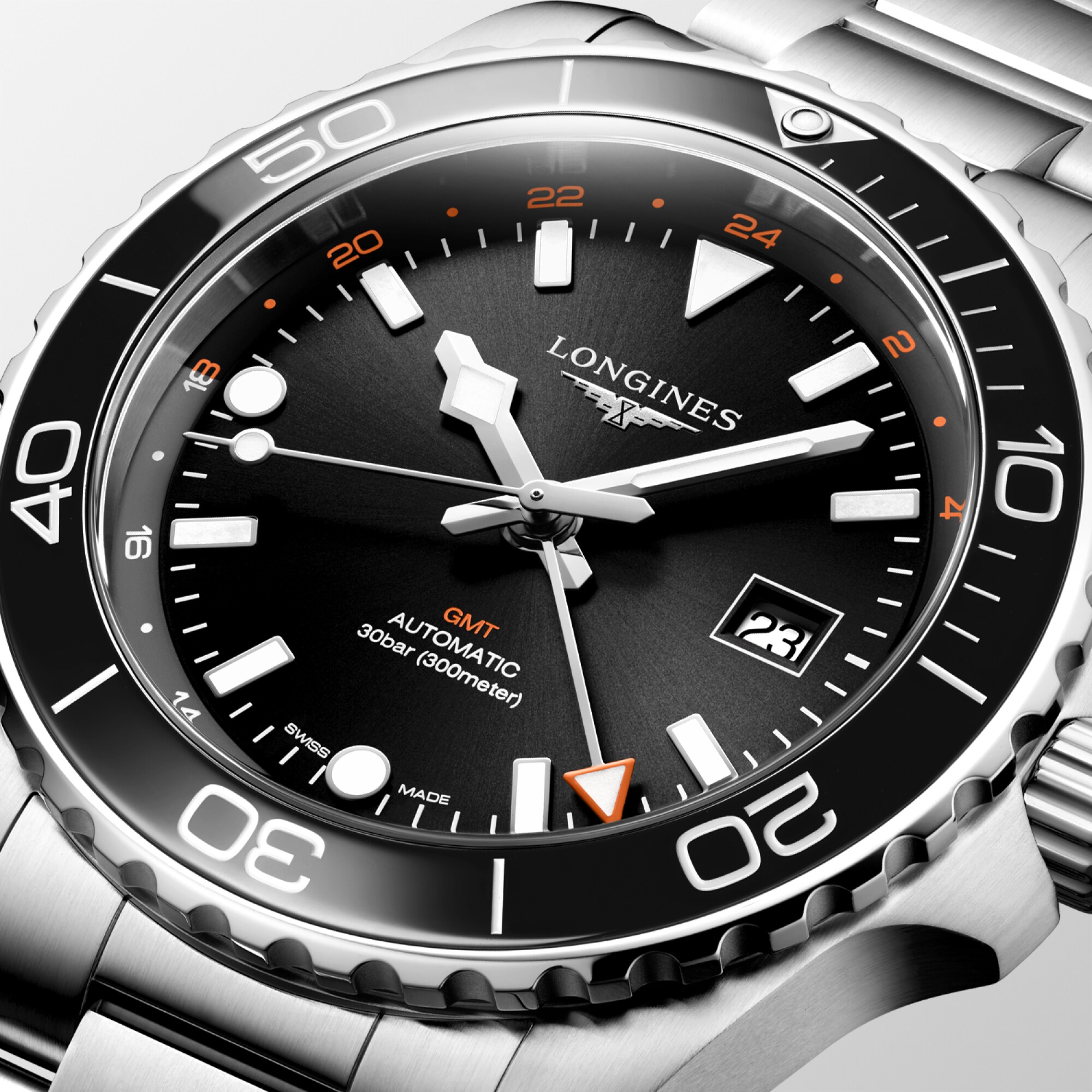 HYDROCONQUEST GMT 自動巻、ステンレススティールとセラミック