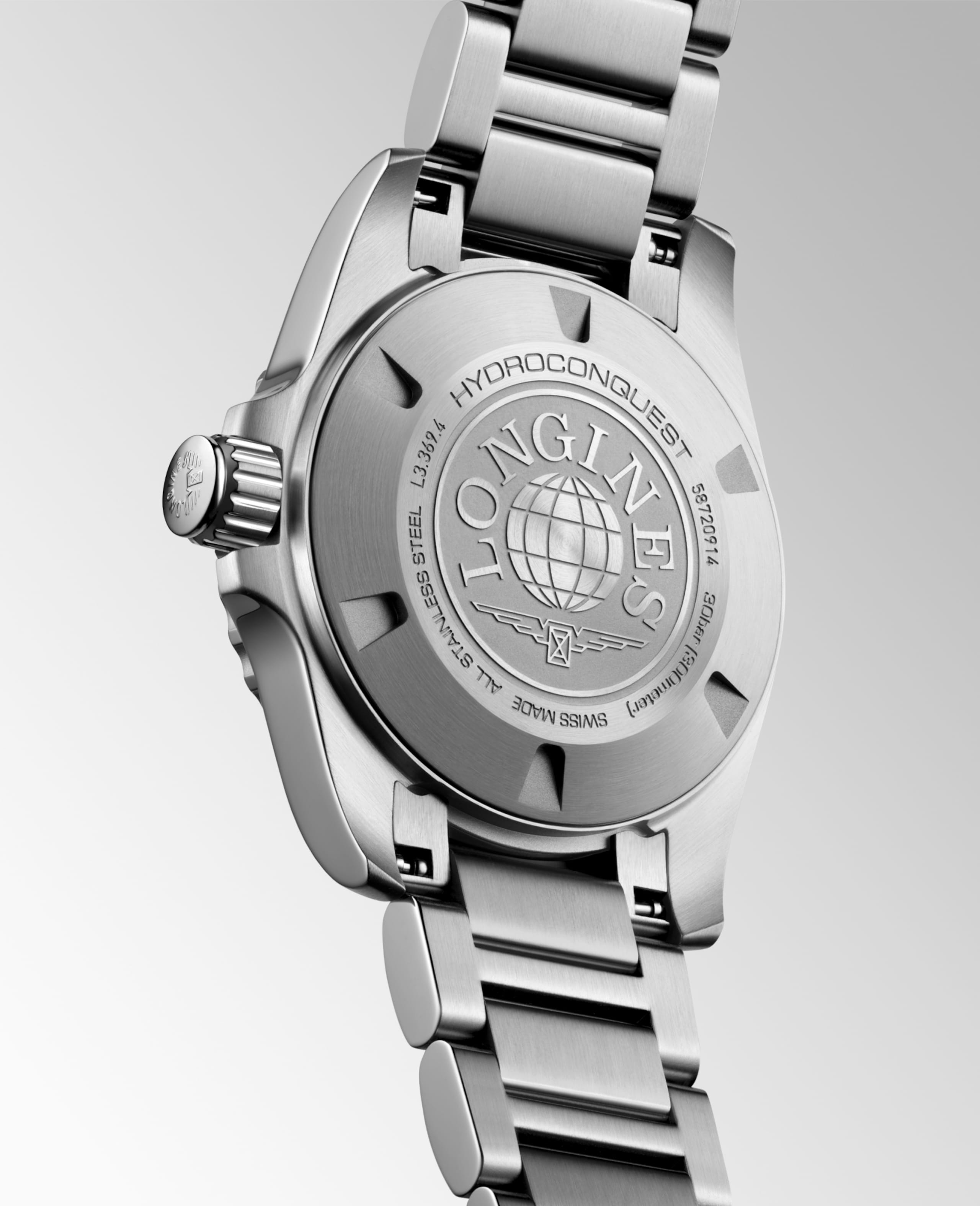 HYDROCONQUEST L3.369.4.87.6 Quartz, Stainless steel, White mother-of-pearl, Bracelet Watch - Watch back