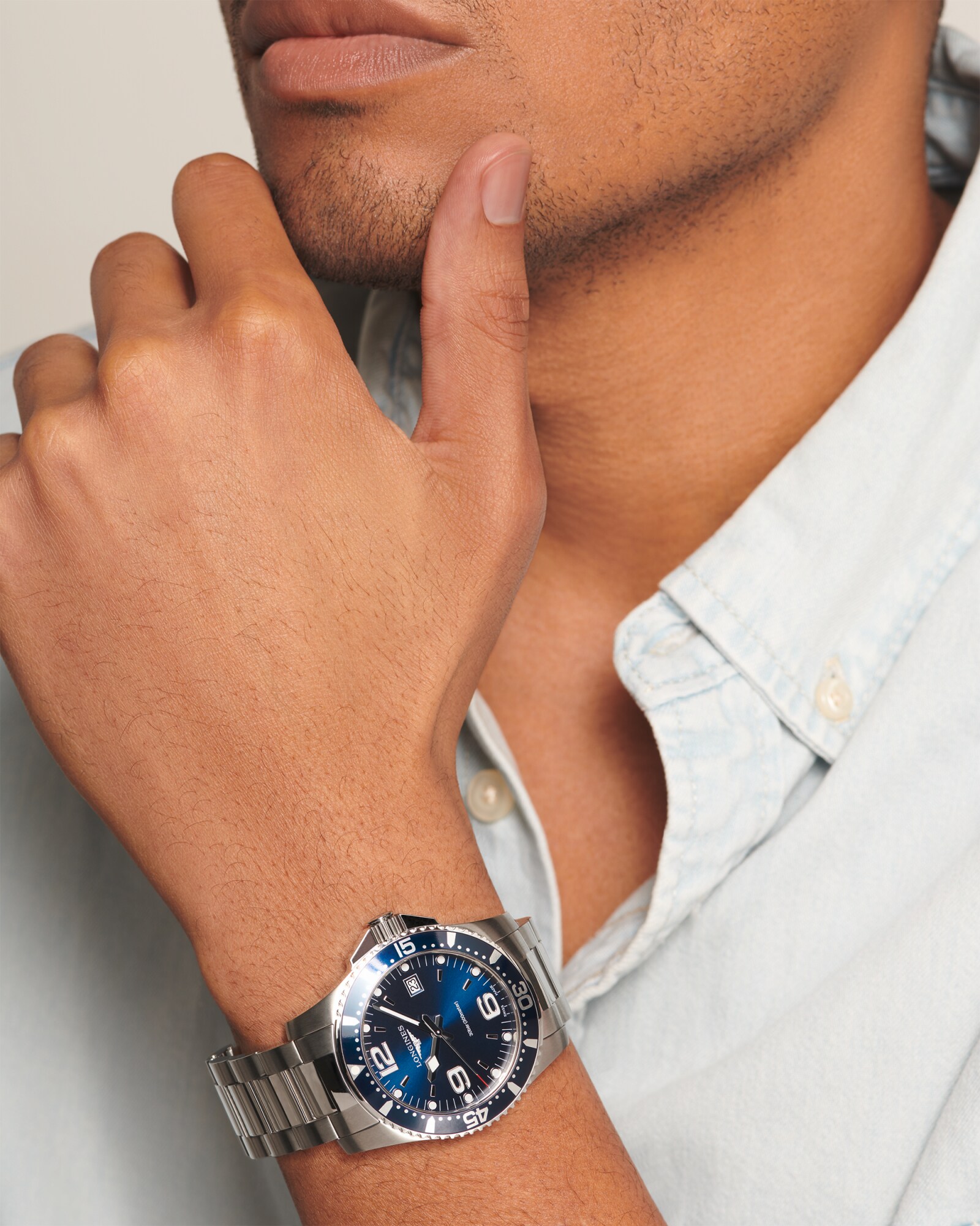 HYDROCONQUEST Quartz, Stainless Steel, Sunray Blue Dial, Bracelet