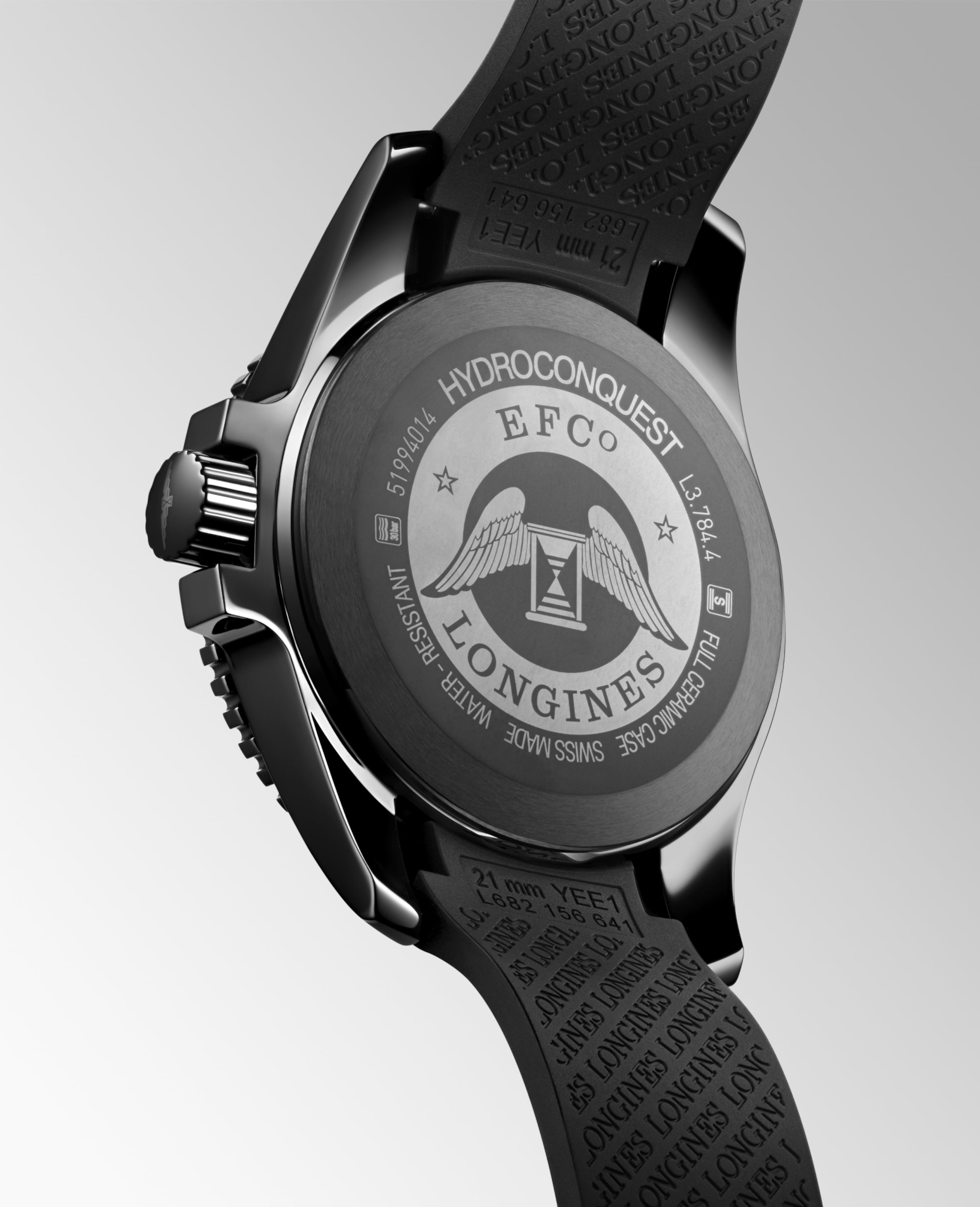 Longines 康卡斯潛水系列 自動上鏈機械機芯 黑色陶瓷 Watch - L3.784.4.56.9
