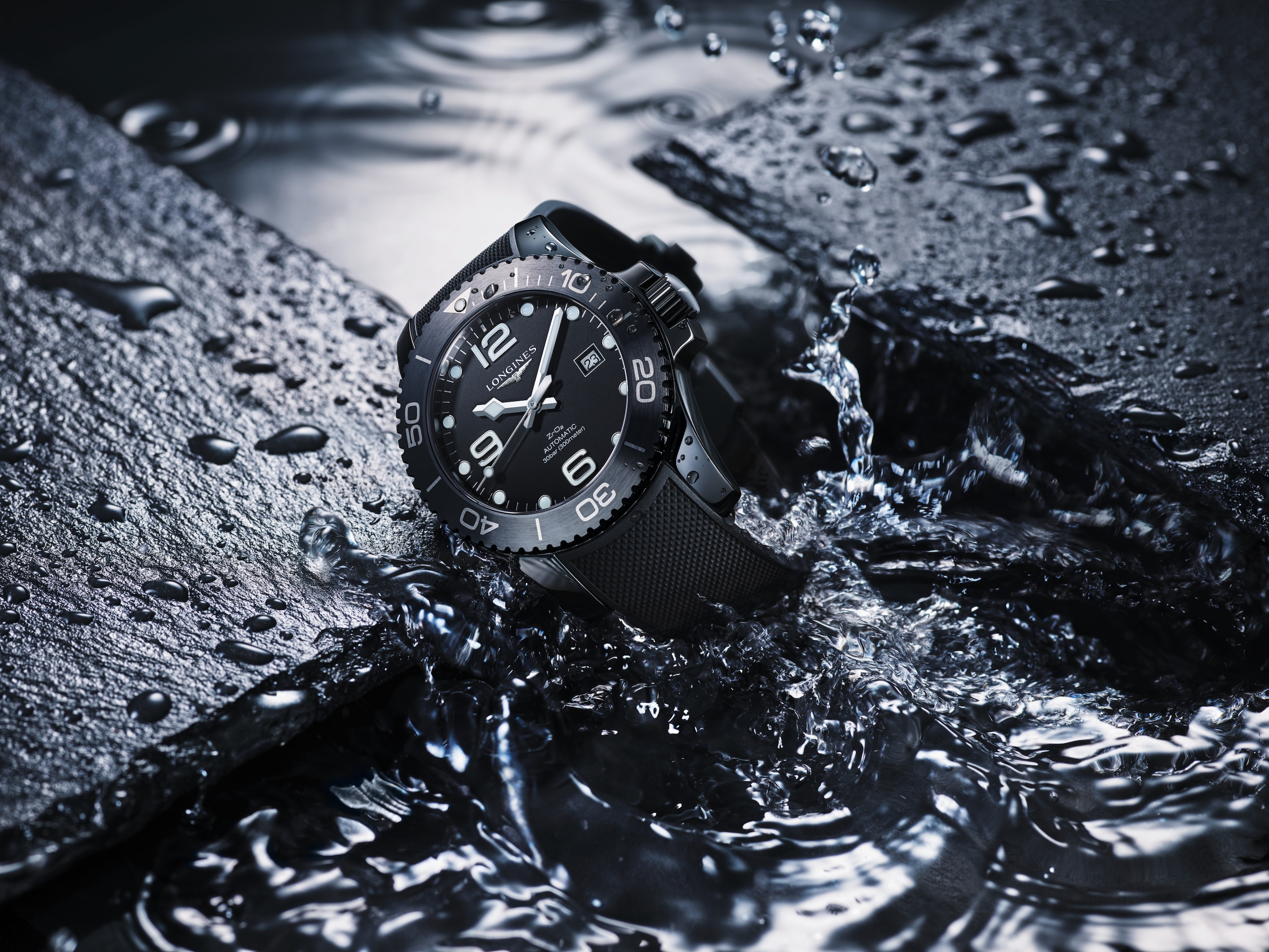 Longines 康卡斯潛水系列 自動上鏈機械機芯 黑色陶瓷 Watch - L3.784.4.56.9