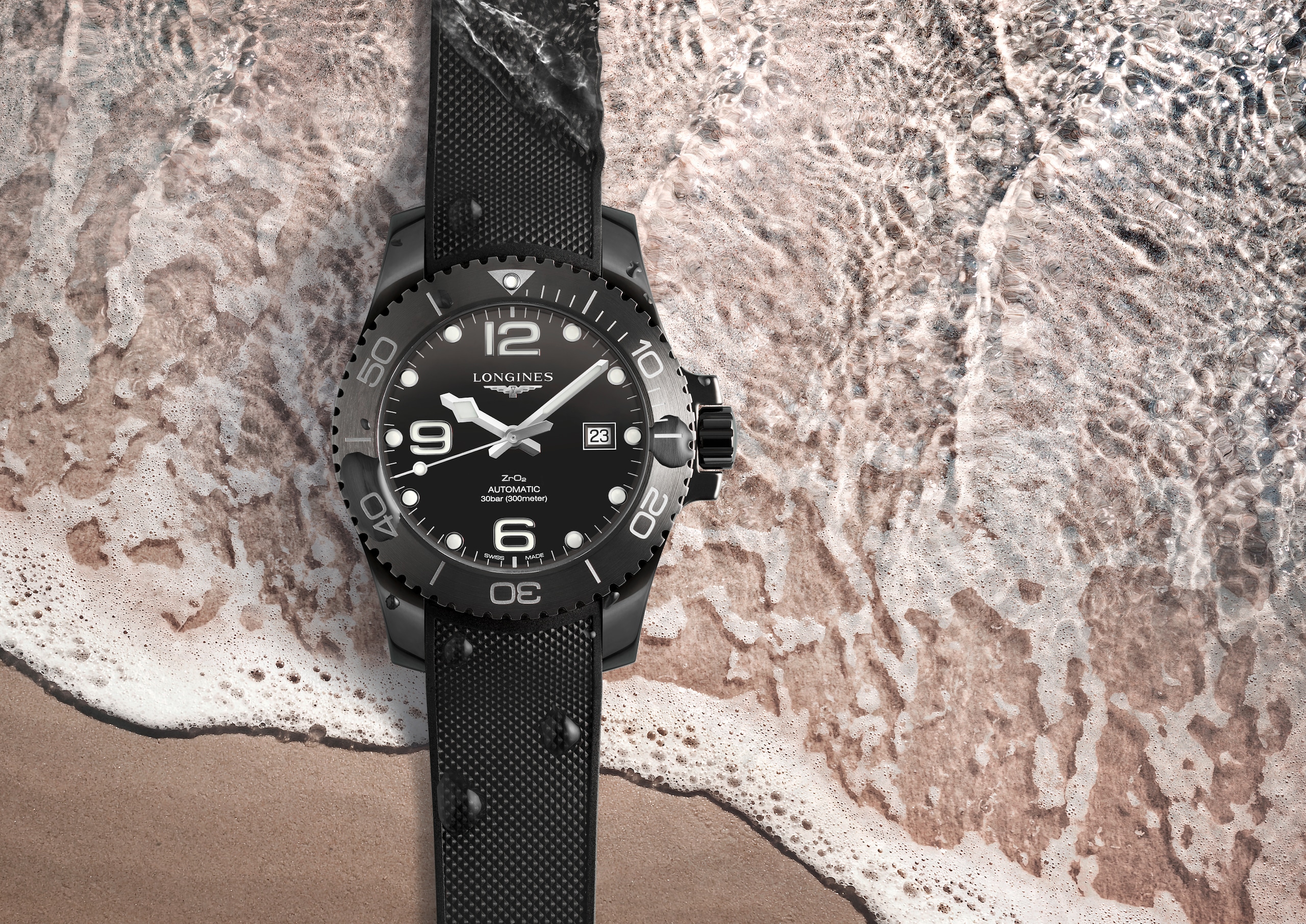 Longines 康卡斯潛水系列 自動上鏈機械機芯 黑色陶瓷 Watch - L3.784.4.56.9