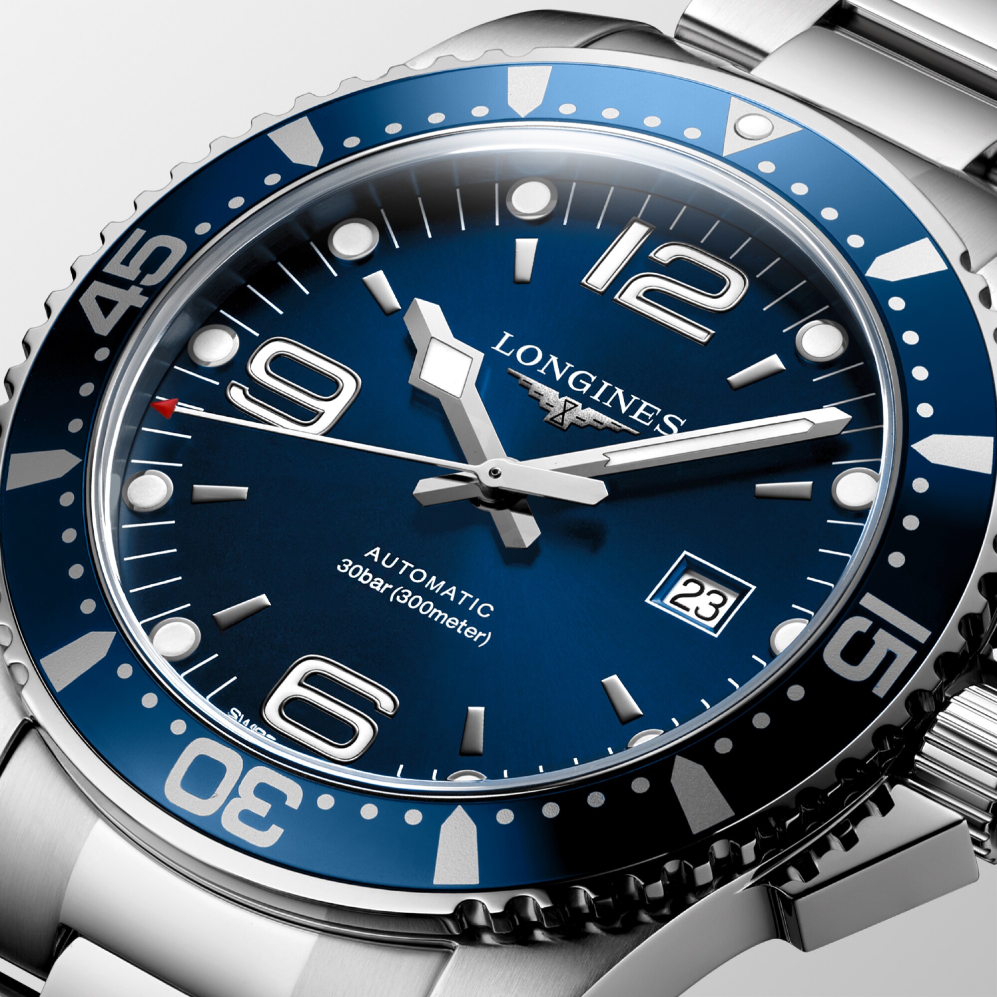 HYDROCONQUEST Automatic Stainless Steel Sunray Blue Dial Bracelet Watch LONGINES CA