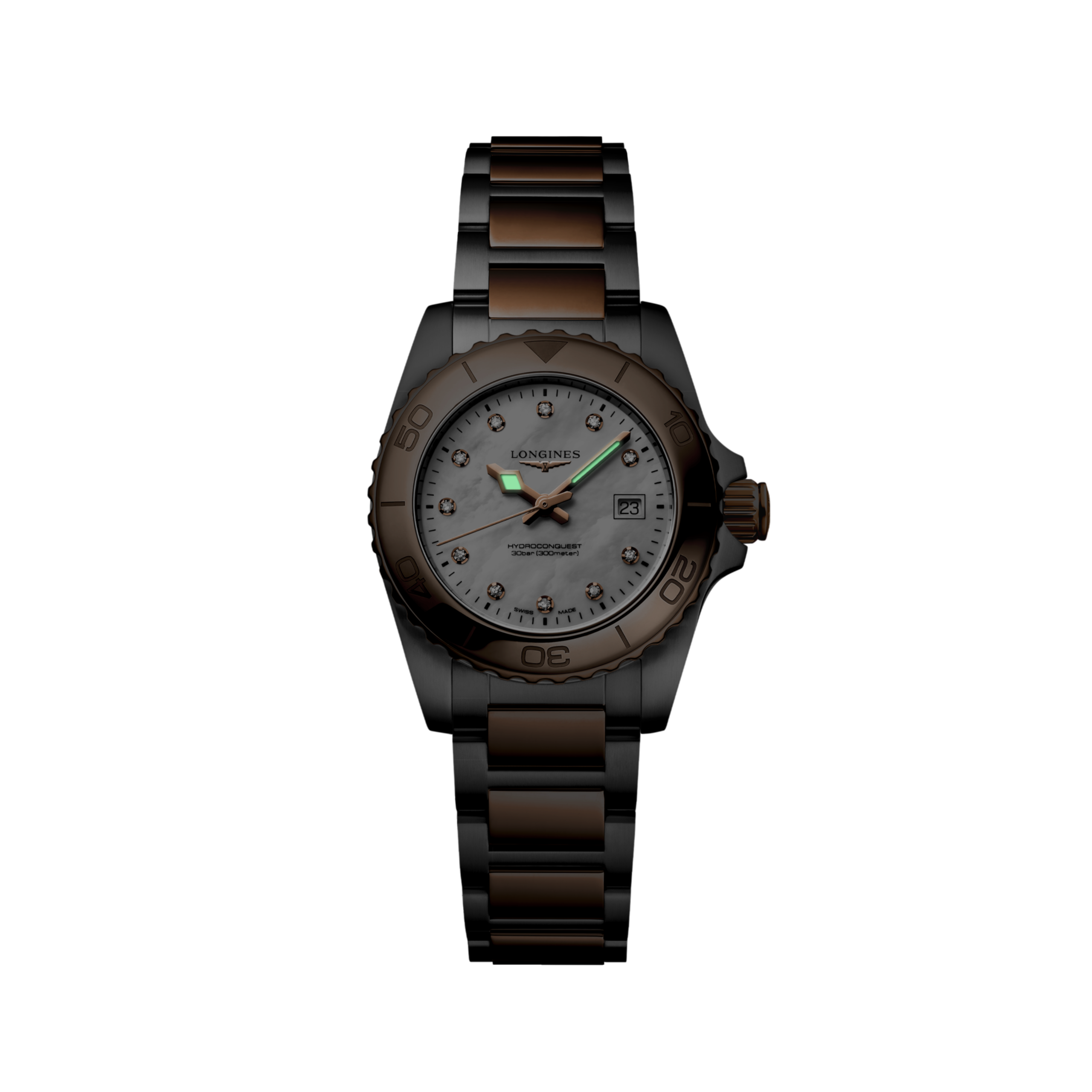 HYDROCONQUEST L3.369.3.88.7 Quartz, Stainless steel and red PVD coating, White mother-of-pearl, Bracelet Watch - Watch soldier