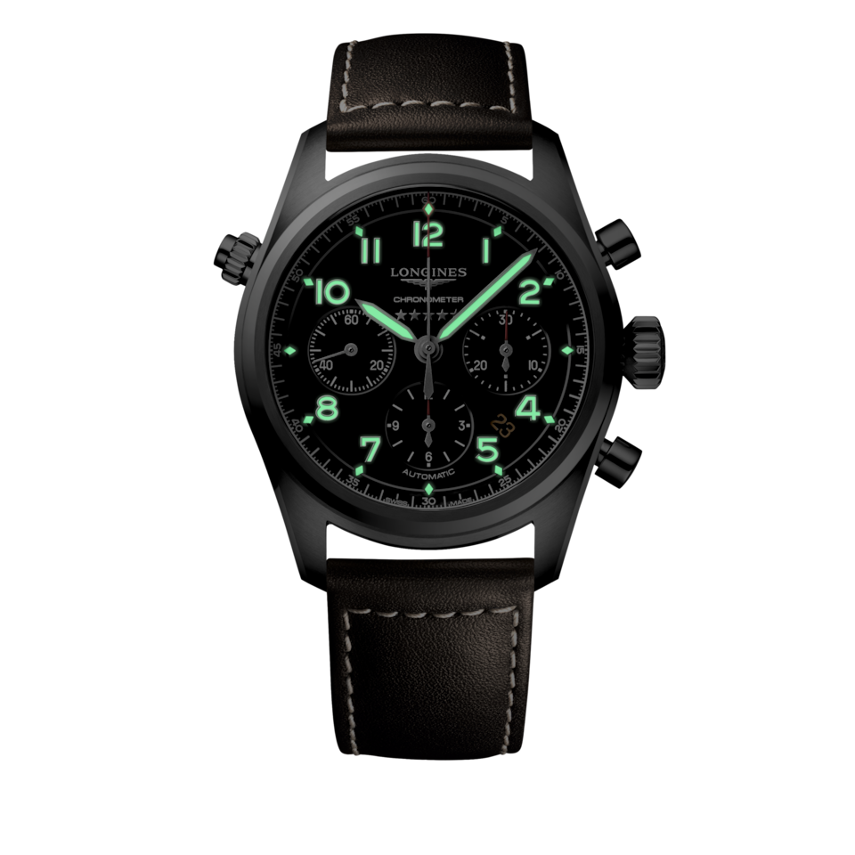 Longines Spirit Chronograph 42mm Cadran Noir Mat Cuir - L3.820.4.53.0