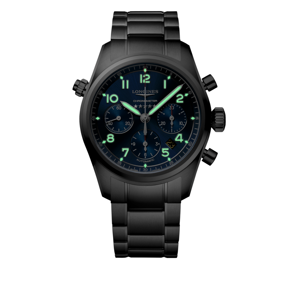 Longines Spirit Chronograph 42mm Cadran Bleu Soleillé Acier - L3.820.4.93.6