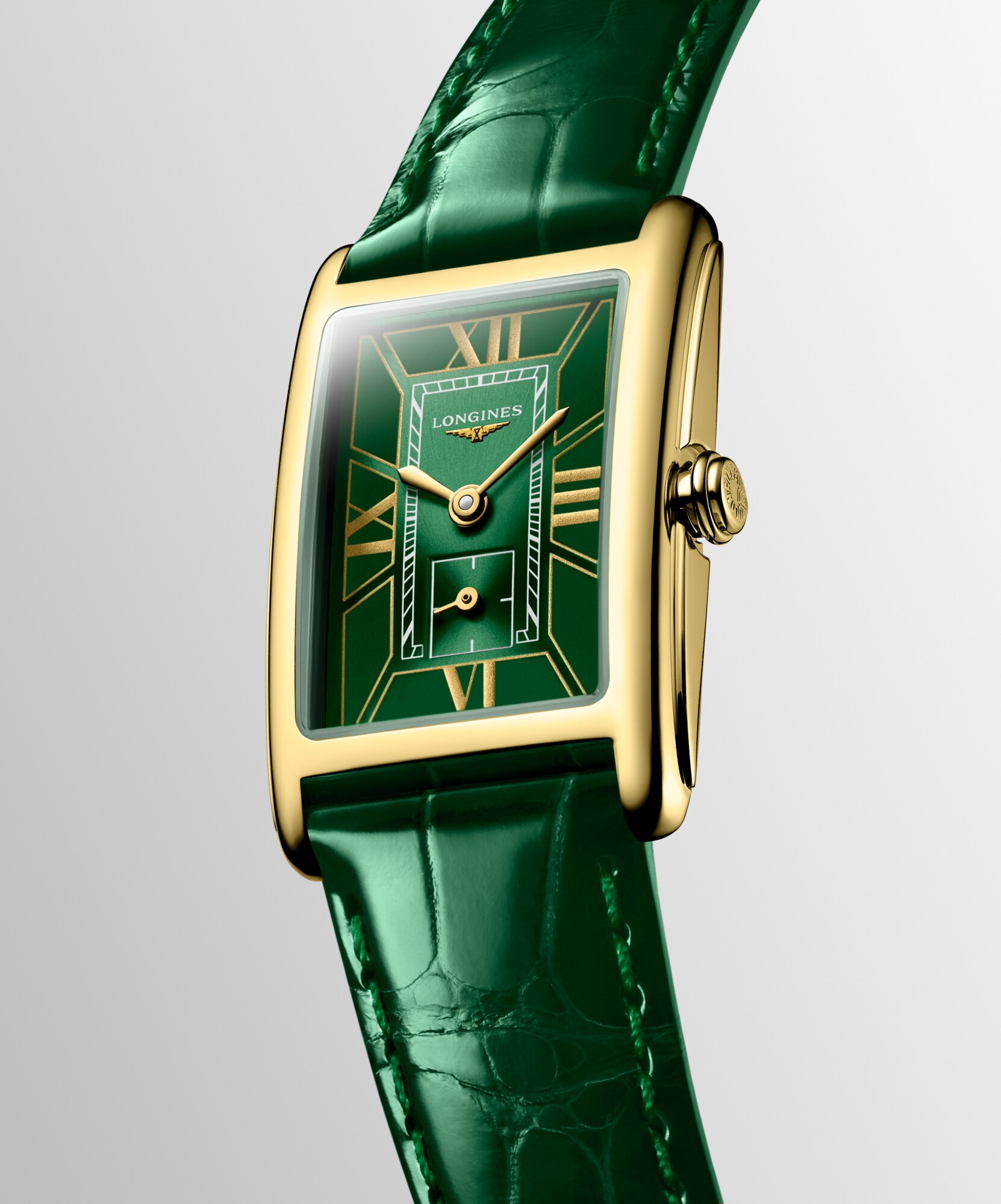 LONGINES DOLCEVITA Quartz, 18 Karat Yellow Gold, Green Dial, Strap