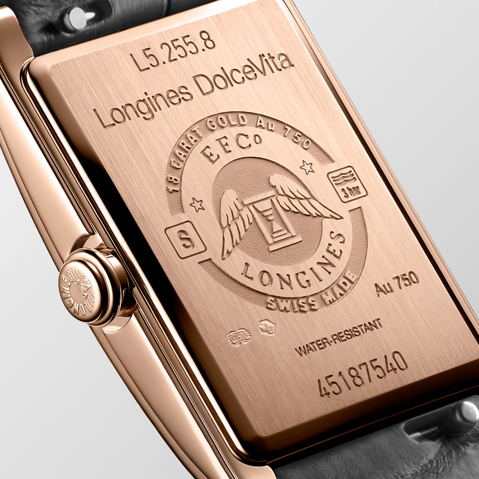 ロンジン ドルチェヴィータ クォーツ、18kピンクゴールド、ブラック