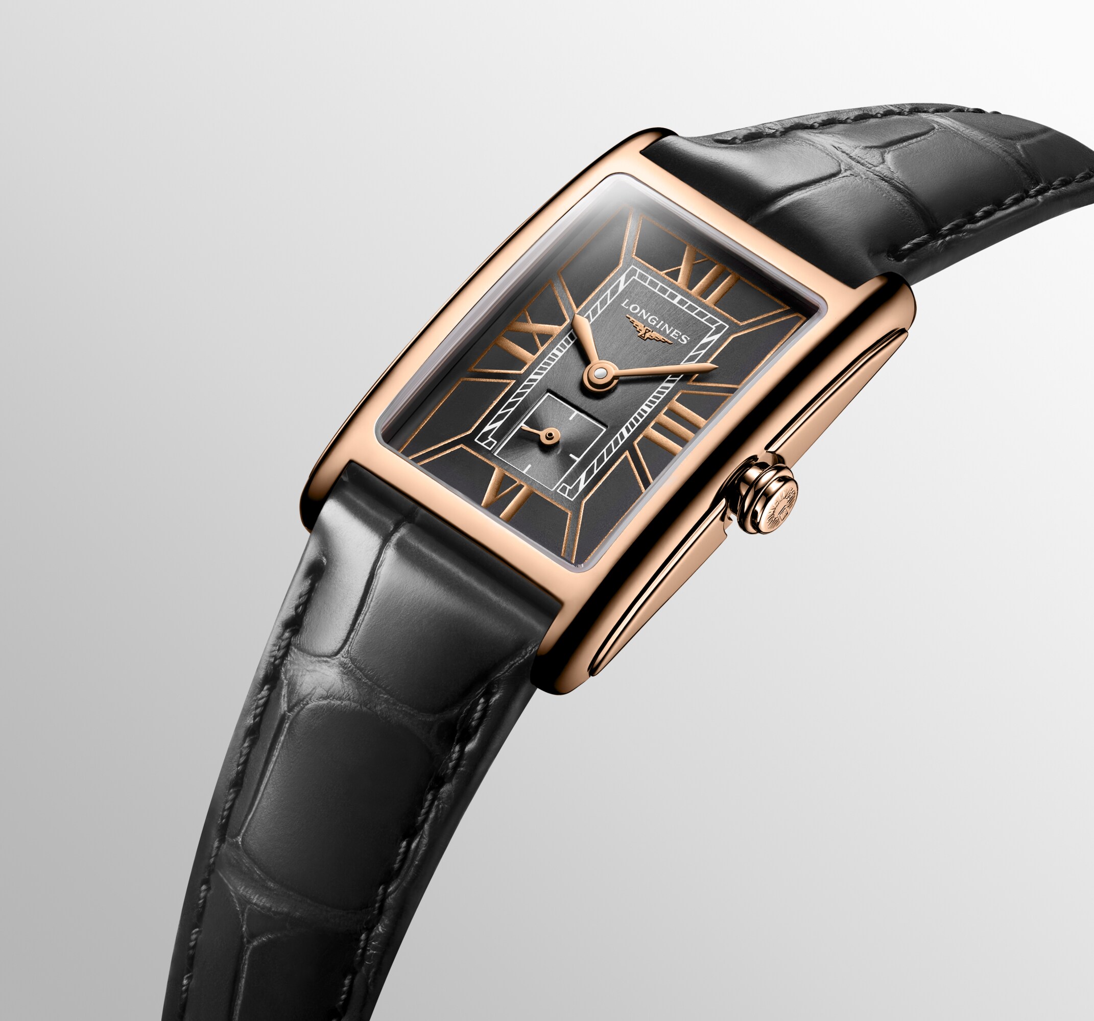 ロンジン ドルチェヴィータ クォーツ、18kピンクゴールド、ブラック