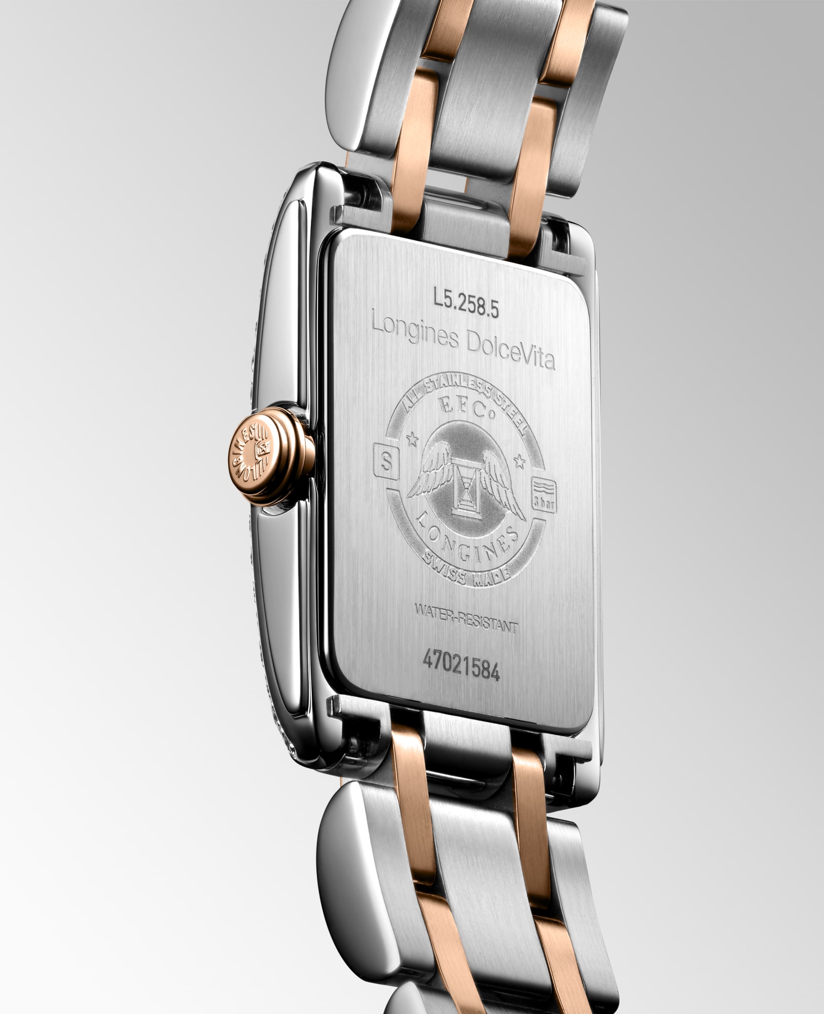 LONGINES DOLCEVITA Quartz, Stainless Steel With 18 Karat Pink Gold