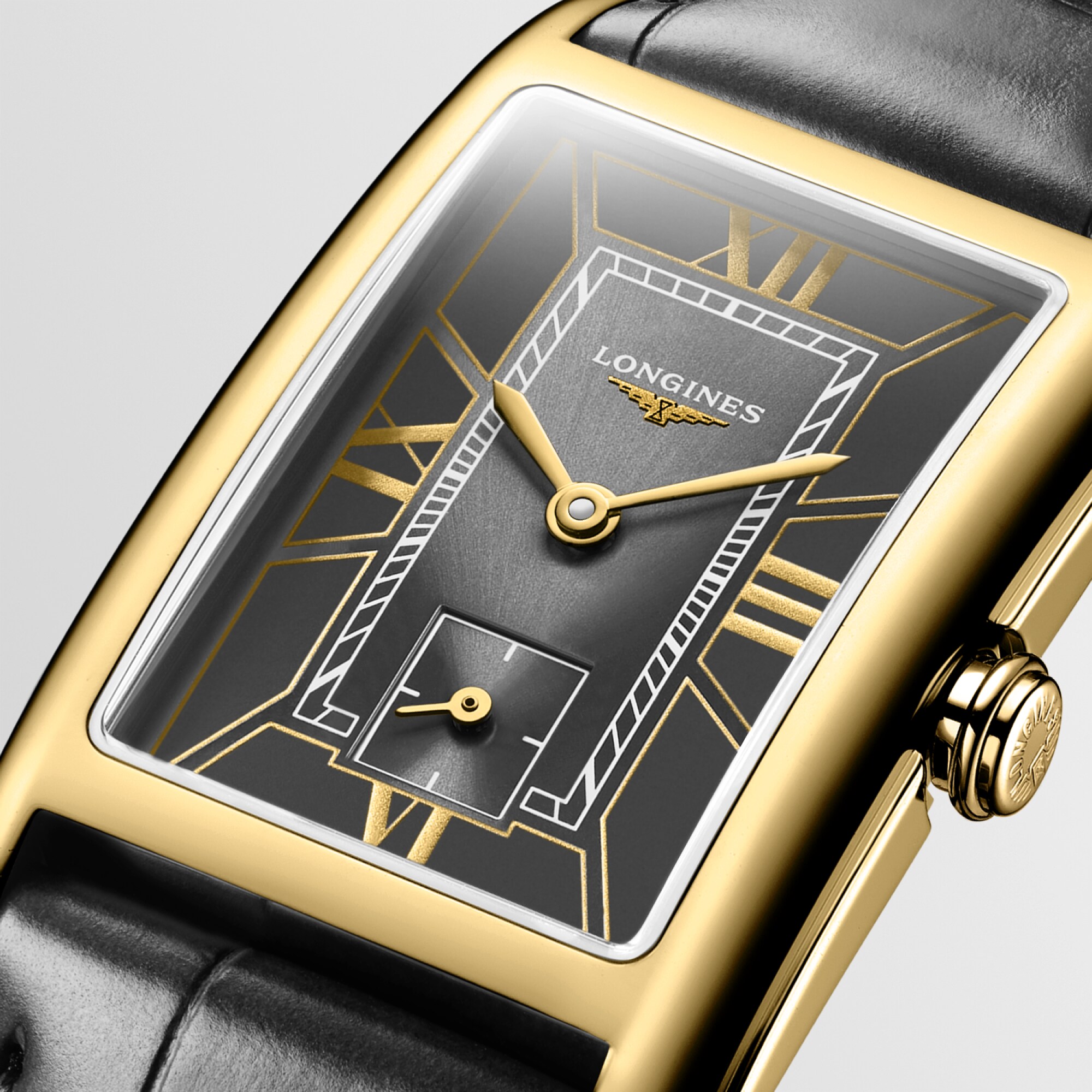 LONGINES DOLCEVITA Quartz, 18 Karat Yellow Gold, Anthracite Dial