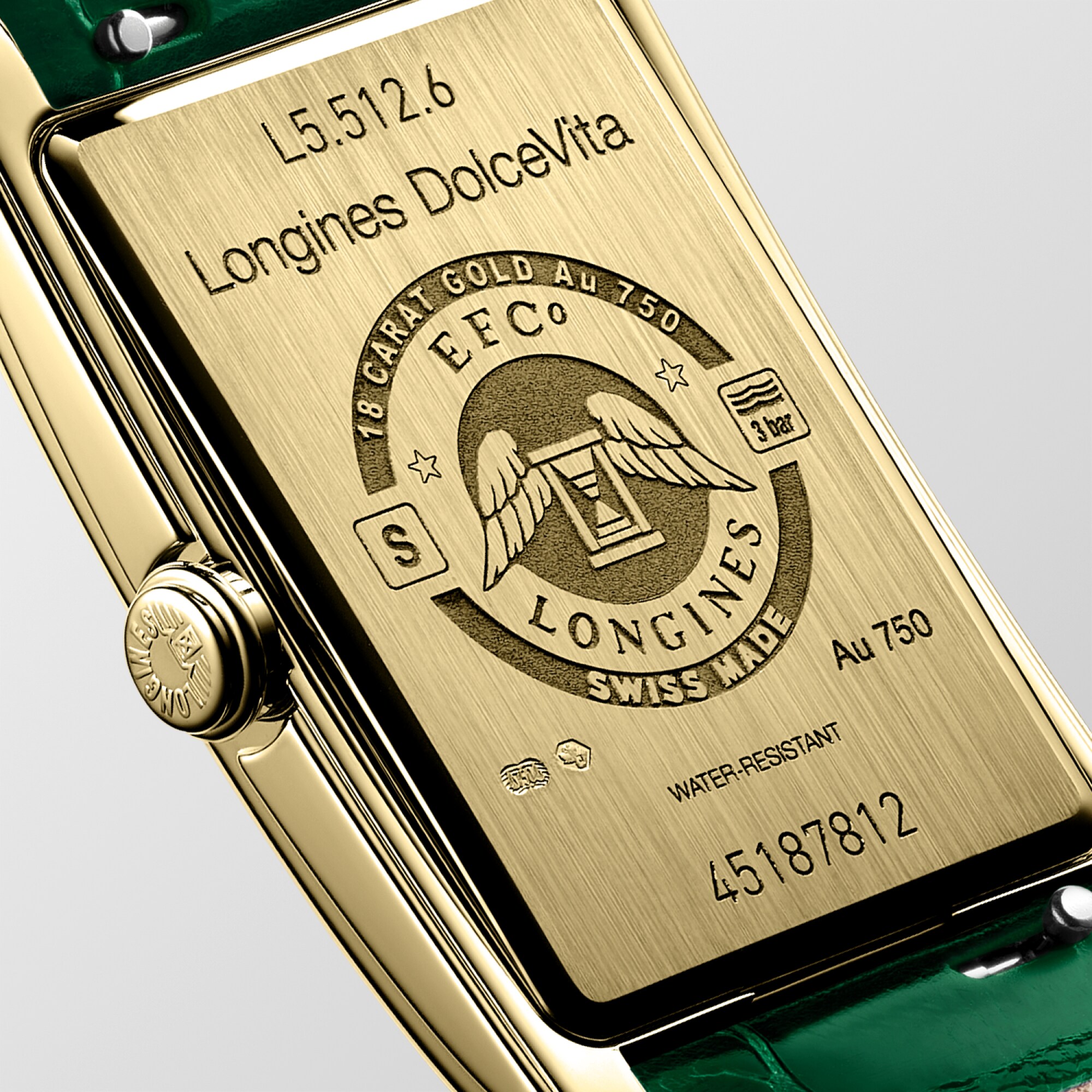 LONGINES DOLCEVITA Quartz, 18 Karat Yellow Gold, Green Dial
