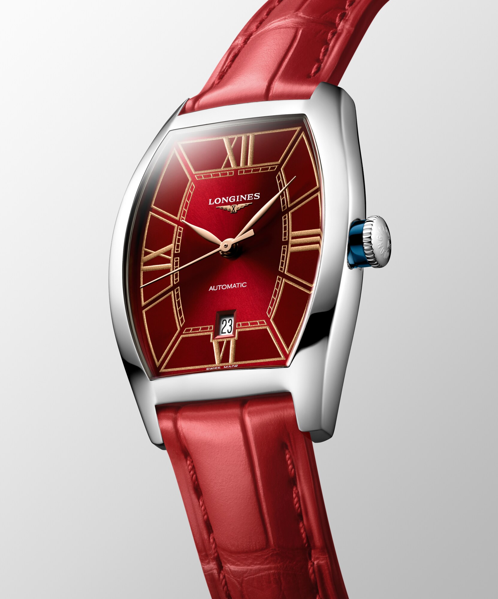 LONGINES EVIDENZA Automatic, Stainless Steel, Red Dial, Strap