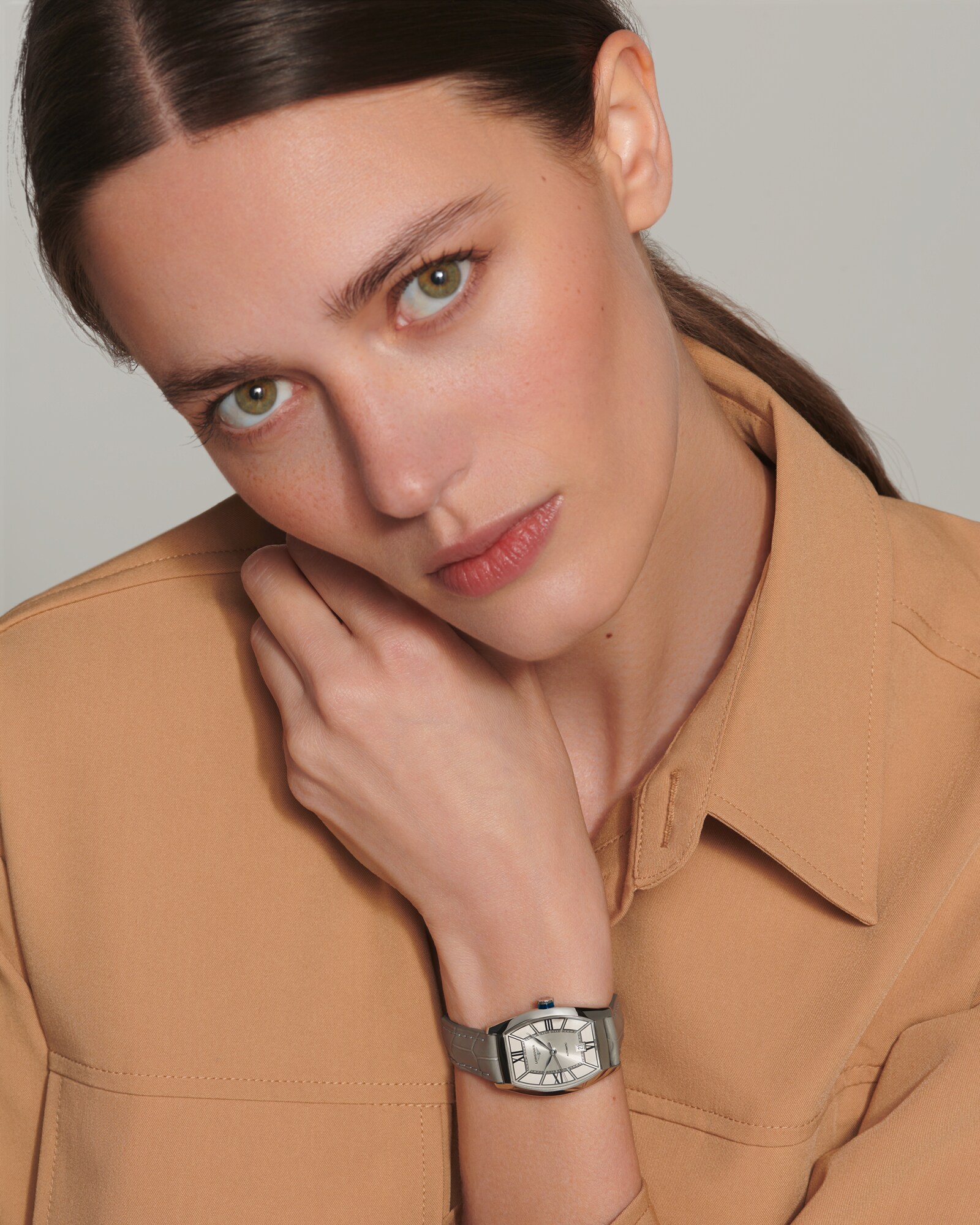 LONGINES EVIDENZA Automatic, Stainless Steel, Greige Dial, Strap