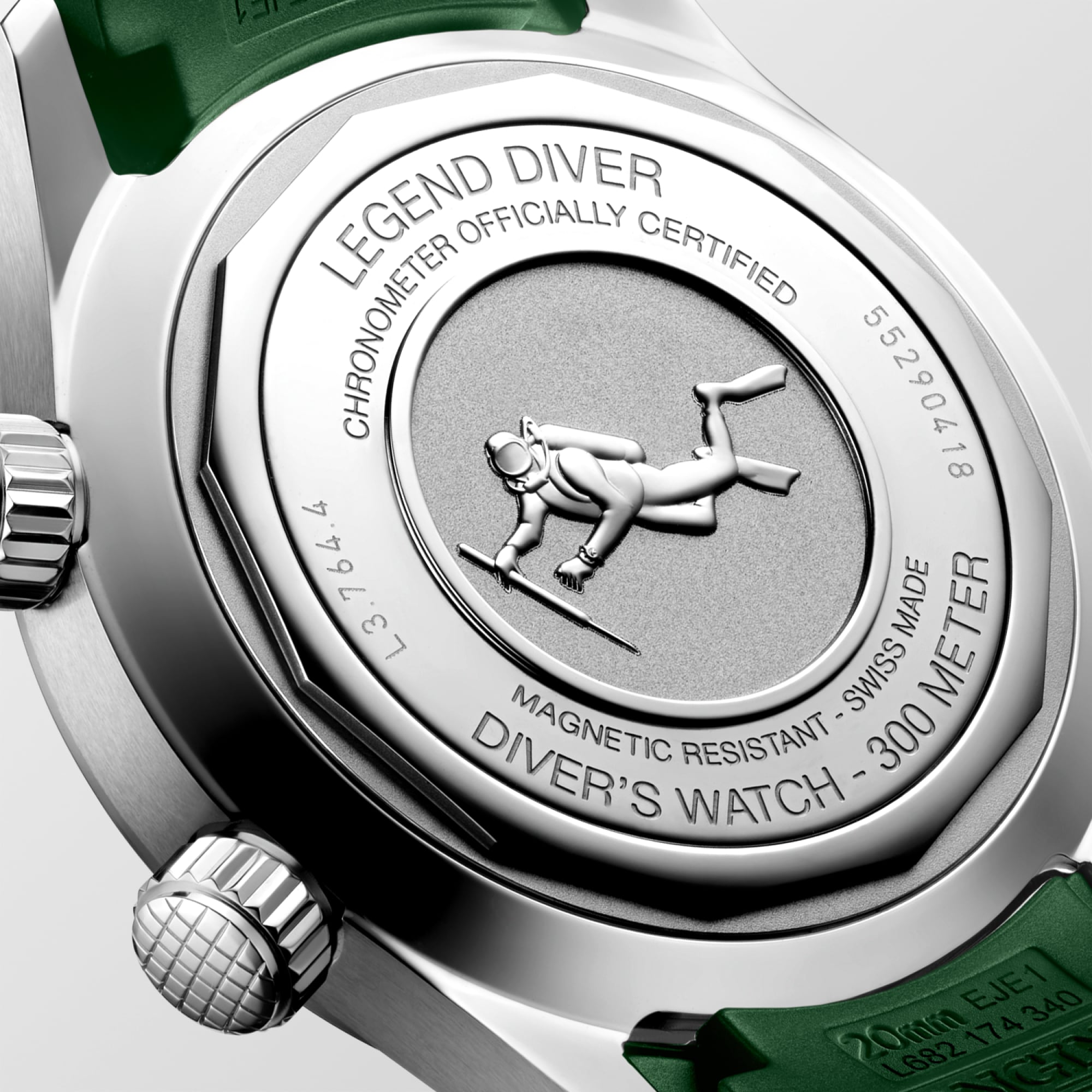 ロンジン レジェンドダイバー | Ø 39.00 mm, 緑ラッカー「ポリッシュ