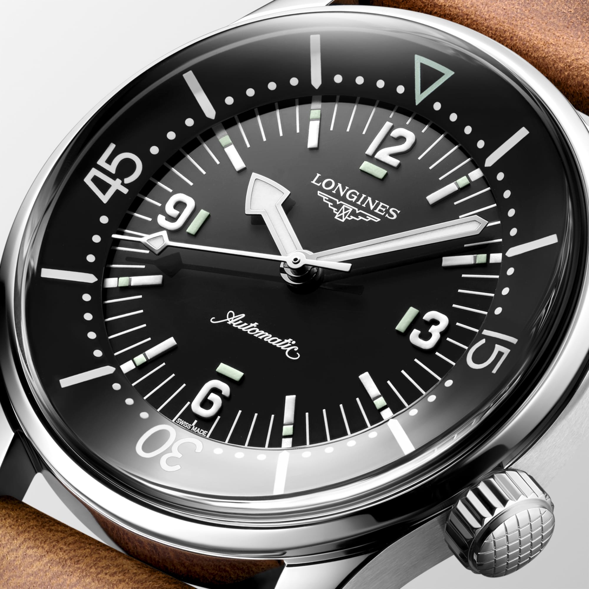 ロンジン レジェンドダイバー 自動巻、ステンレススティール、ブラック