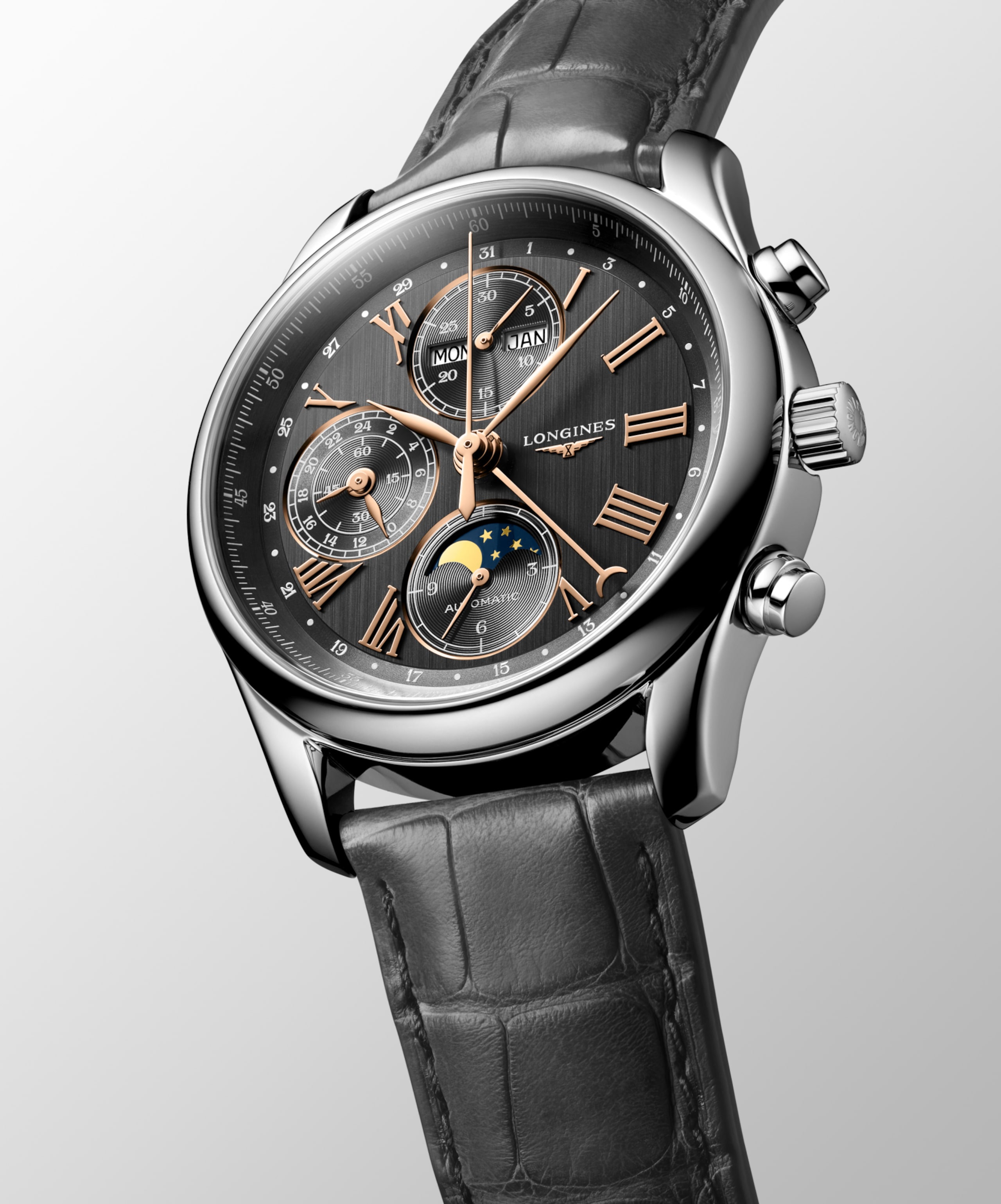 Longines MASTER COLLECTION CHRONO MOONPHASE automatic stainless steel Watch - L2.673.4.61.2