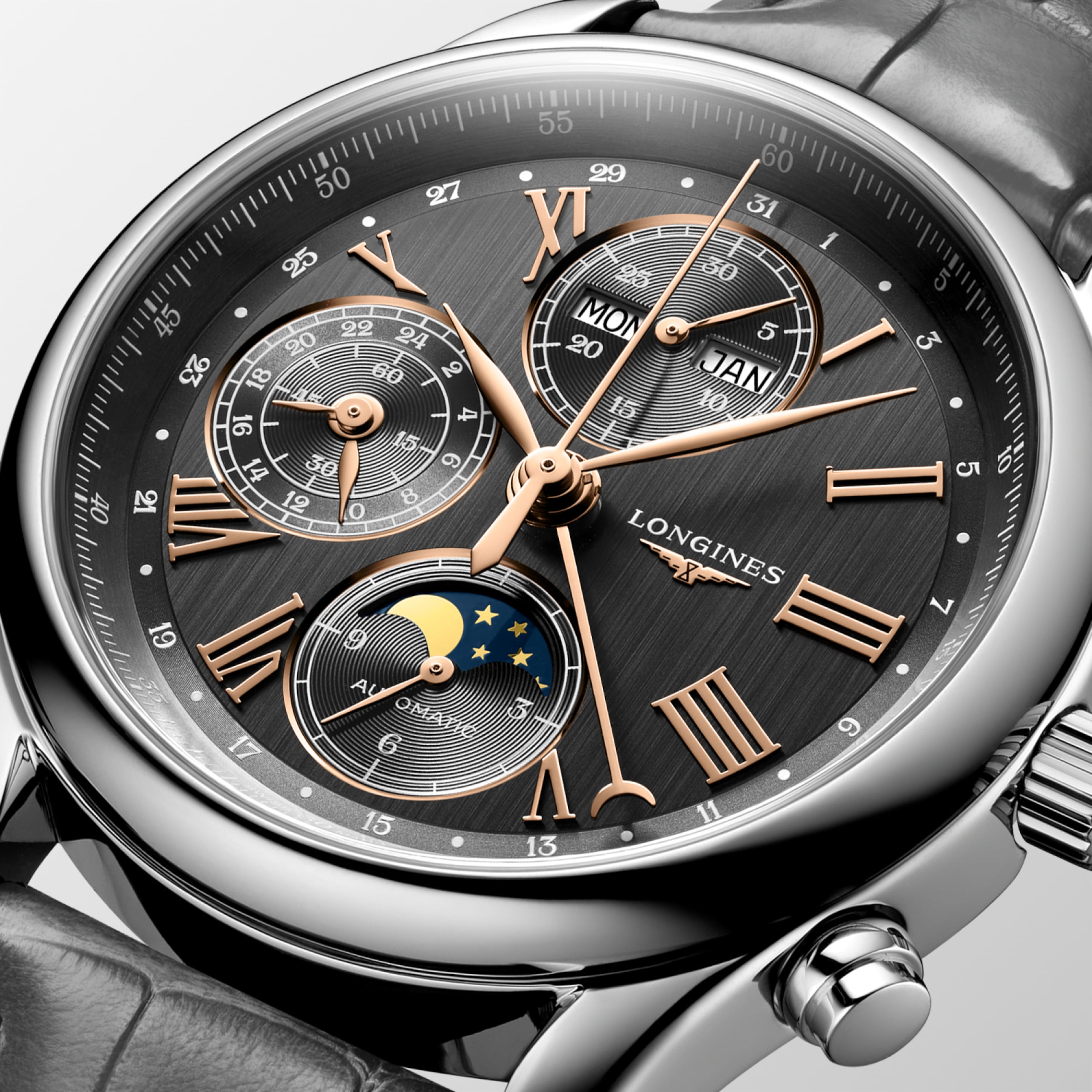 Longines MASTER COLLECTION CHRONO MOONPHASE automatic stainless steel Watch - L2.673.4.61.2