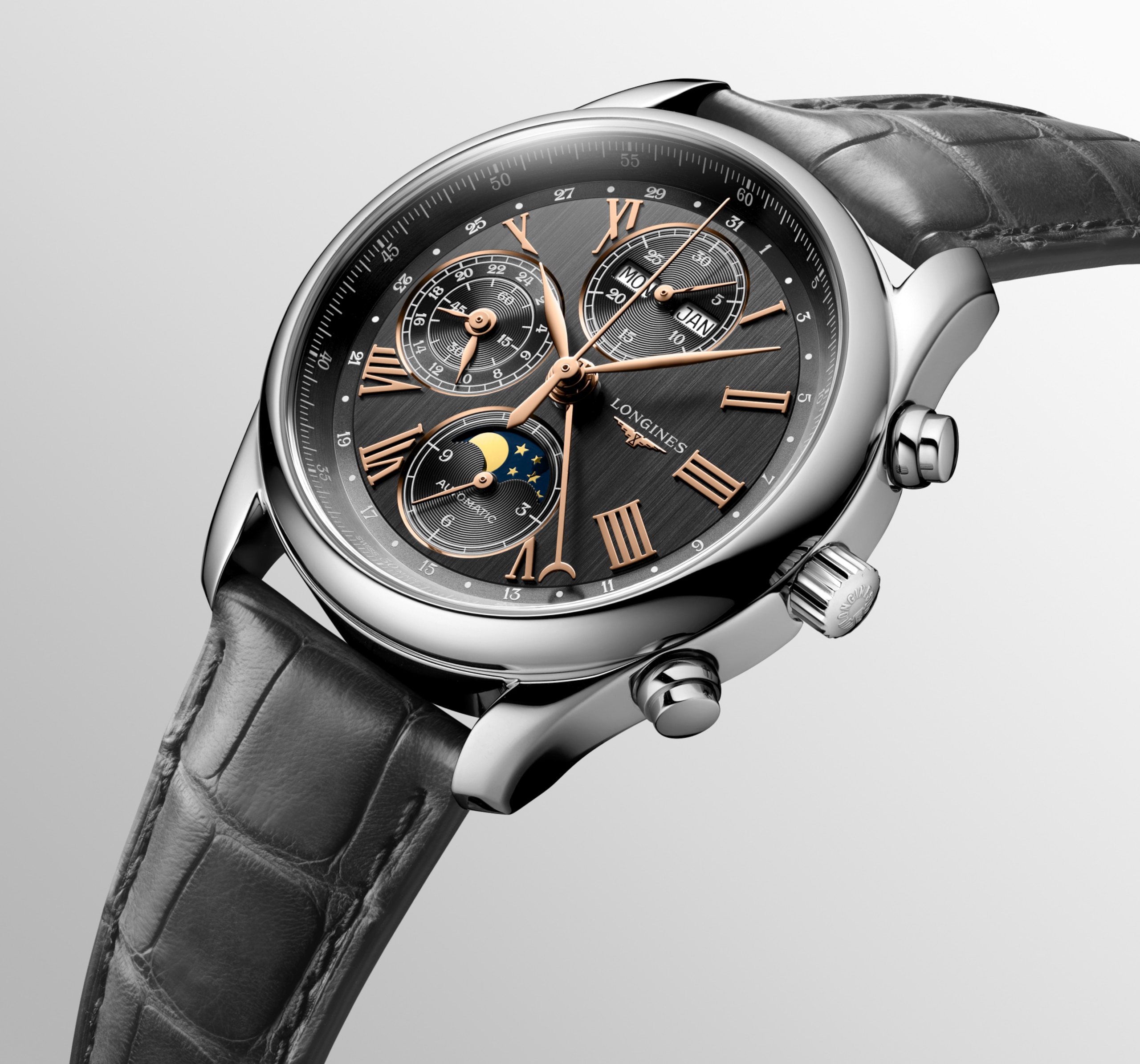 Longines MASTER COLLECTION CHRONO MOONPHASE automatic stainless steel Watch - L2.673.4.61.2