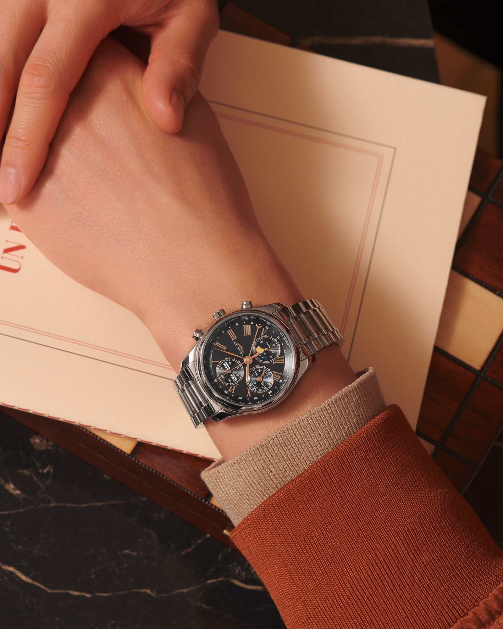 LONGINES MASTER COLLECTION CHRONO MOONPHASE 自動巻、ステンレス