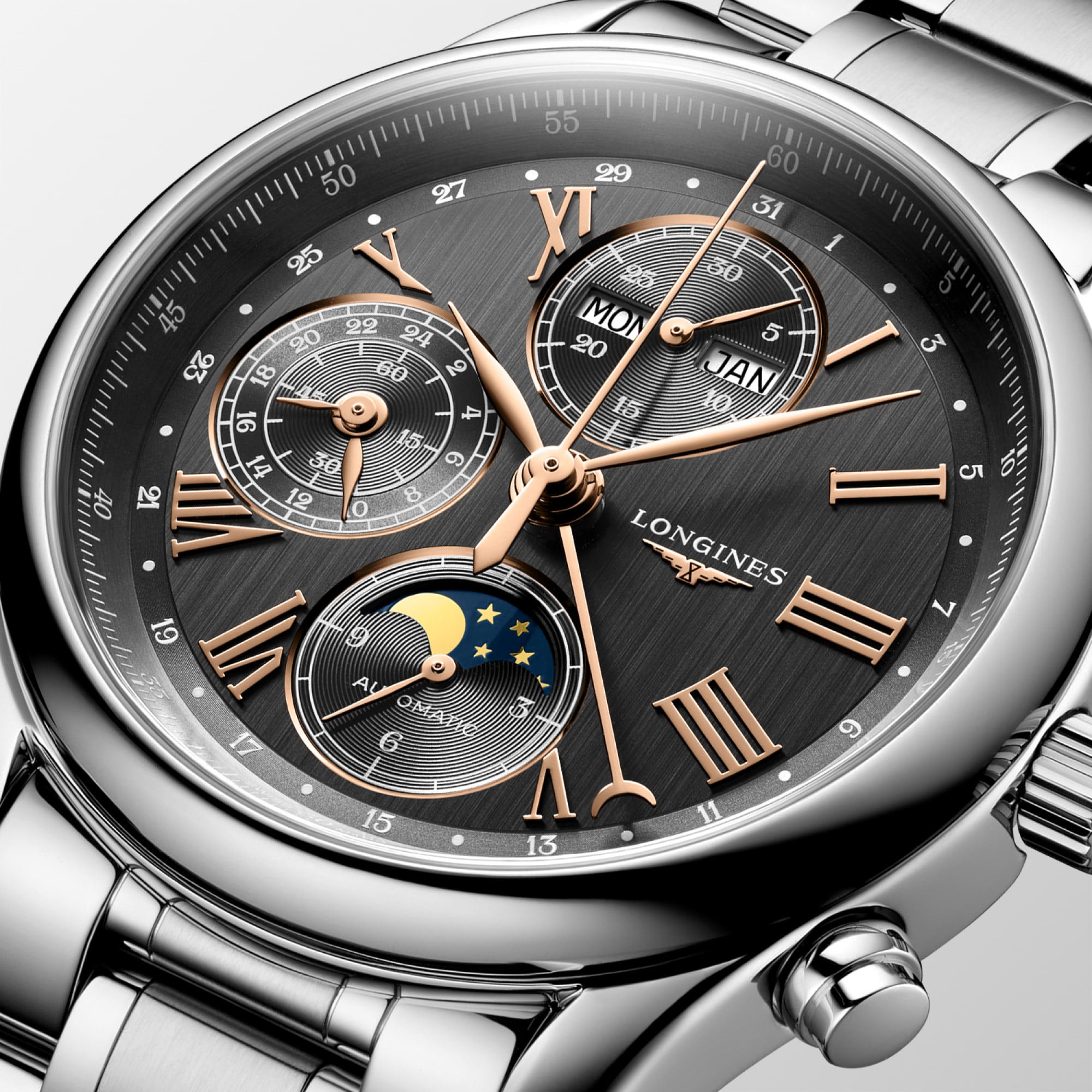 LONGINES MASTER COLLECTION CHRONO MOONPHASE 自動巻、ステンレス