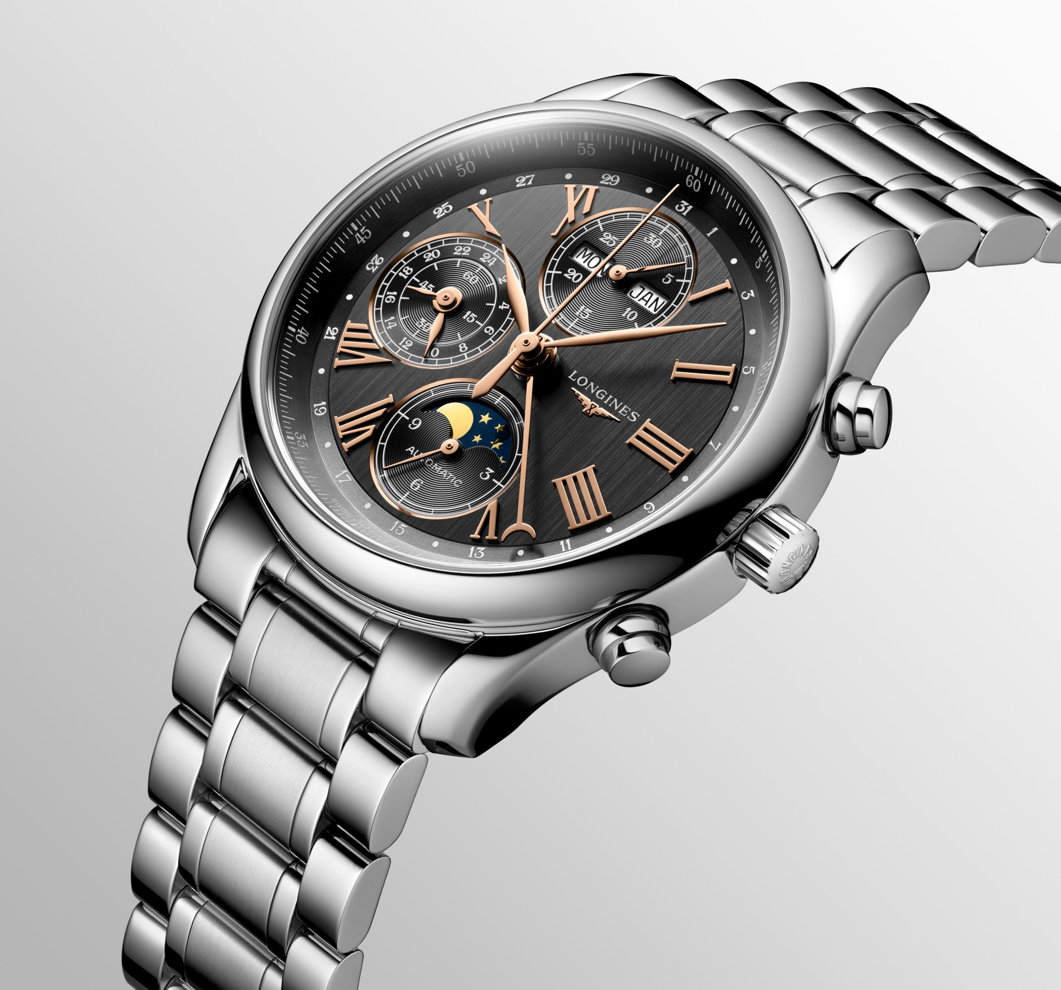 LONGINES MASTER COLLECTION CHRONO MOONPHASE 自動巻、ステンレス